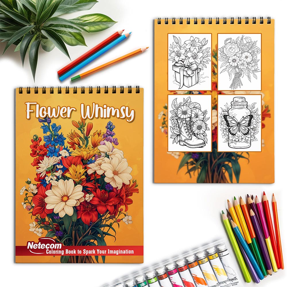 Netecom Flower Whimsy Spiral Coloring Book for Adults