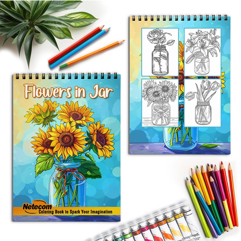 Netecom Flowers in Jar Spiral Coloring Book for Adults
