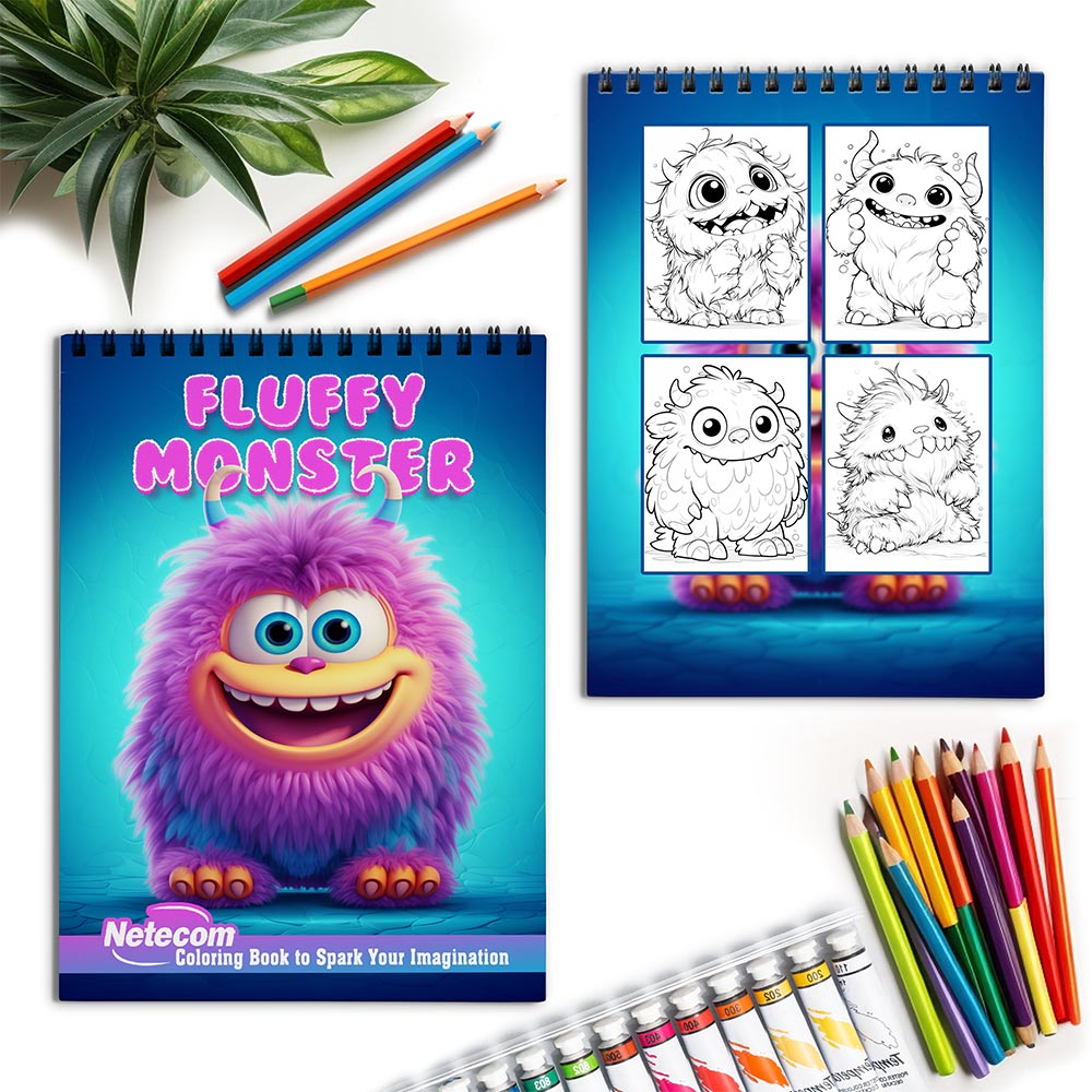 Netecom Fluffy Monster Spiral Coloring Book for Adults Teens Girls