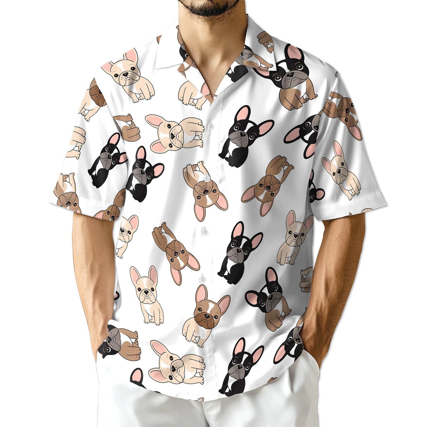 Netecom French Bulldog Hawaiian Shirt for Men, Button Down Summer Beach Short Sleeve, S-5XL