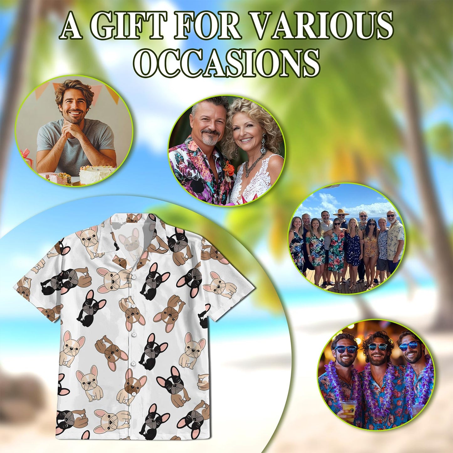 Netecom French Bulldog Hawaiian Shirt for Men, Button Down Summer Beach Short Sleeve, S-5XL