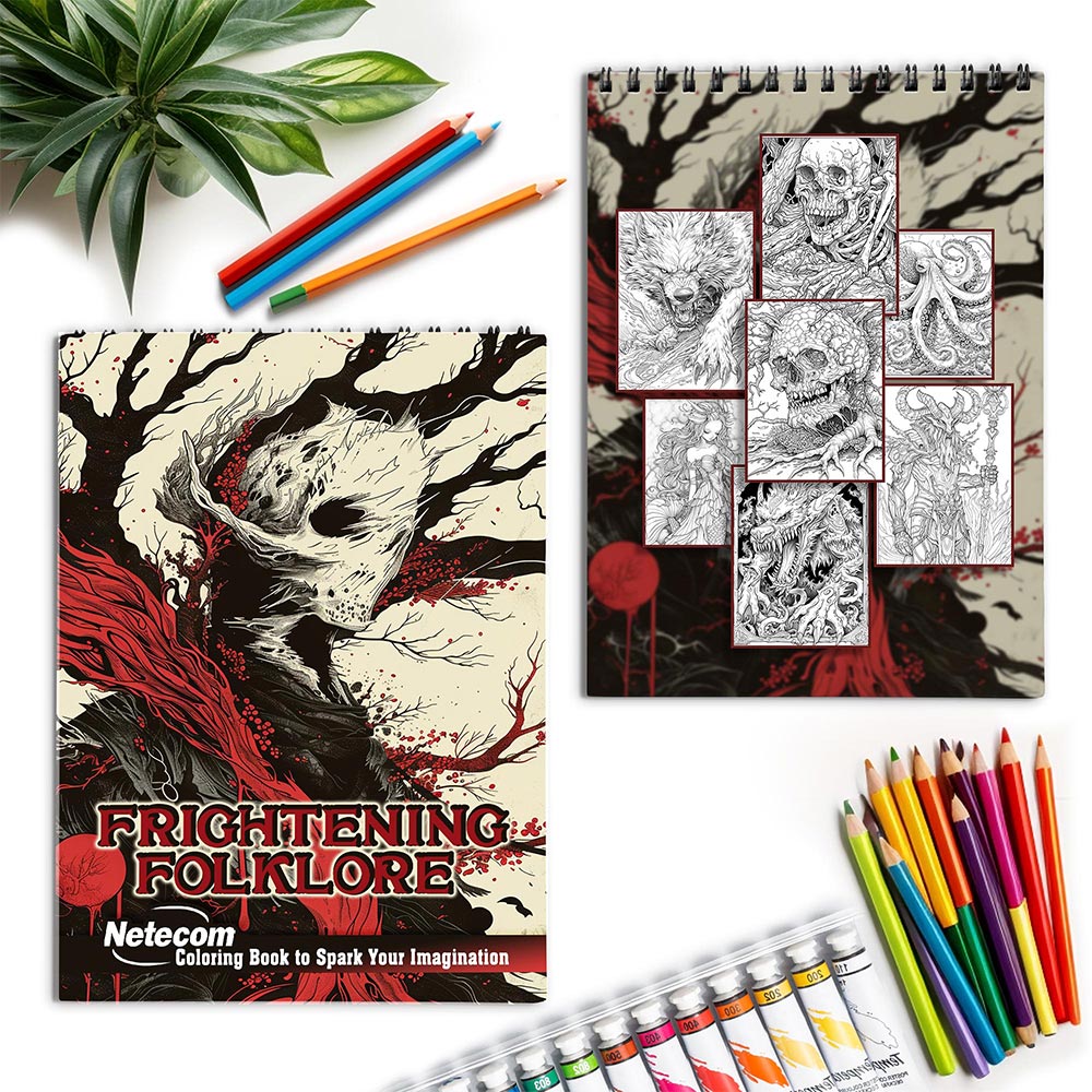 Netecom Frightening Folklore Spiral Coloring Book for Adults