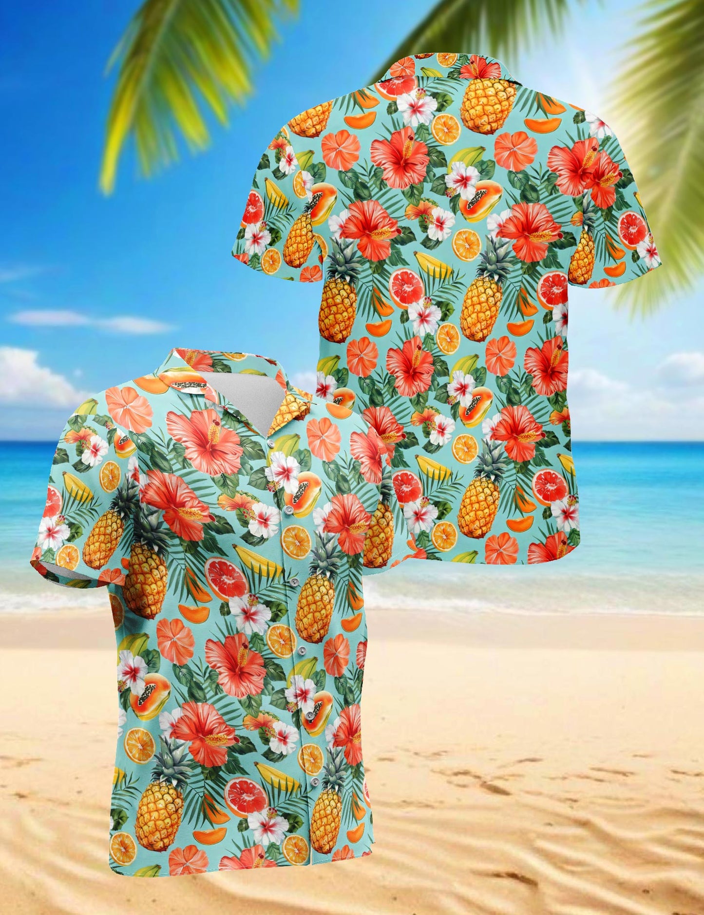 Netecom Fruits Pattern Hawaiian Shirt for Men, Tropical Style, Button Down Summer Beach Short Sleeve, S-5XL