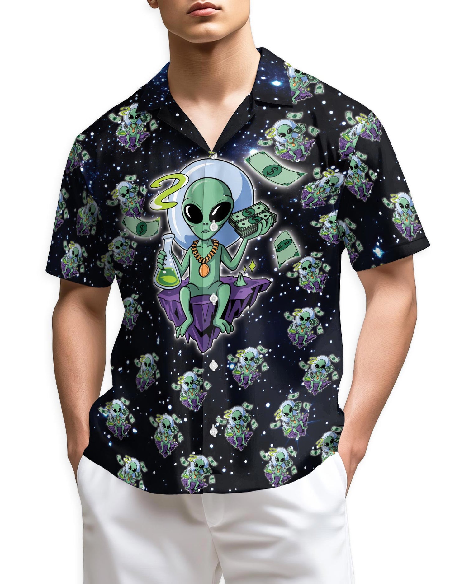 Netecom Funny Alien Hawaiian Shirt for Men