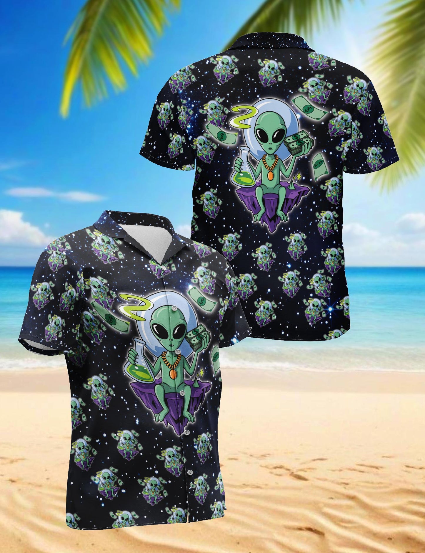 Netecom Funny Alien Hawaiian Shirt for Men, Button Down Summer Beach Short Sleeve, Sizes S-5XL