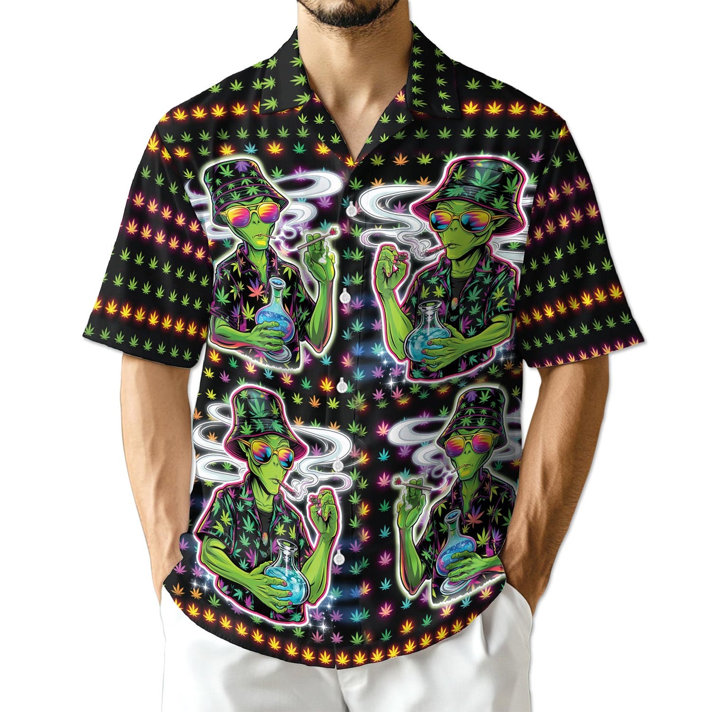 Netecom Funny Alien Smoking Hawaiian Shirt for Men