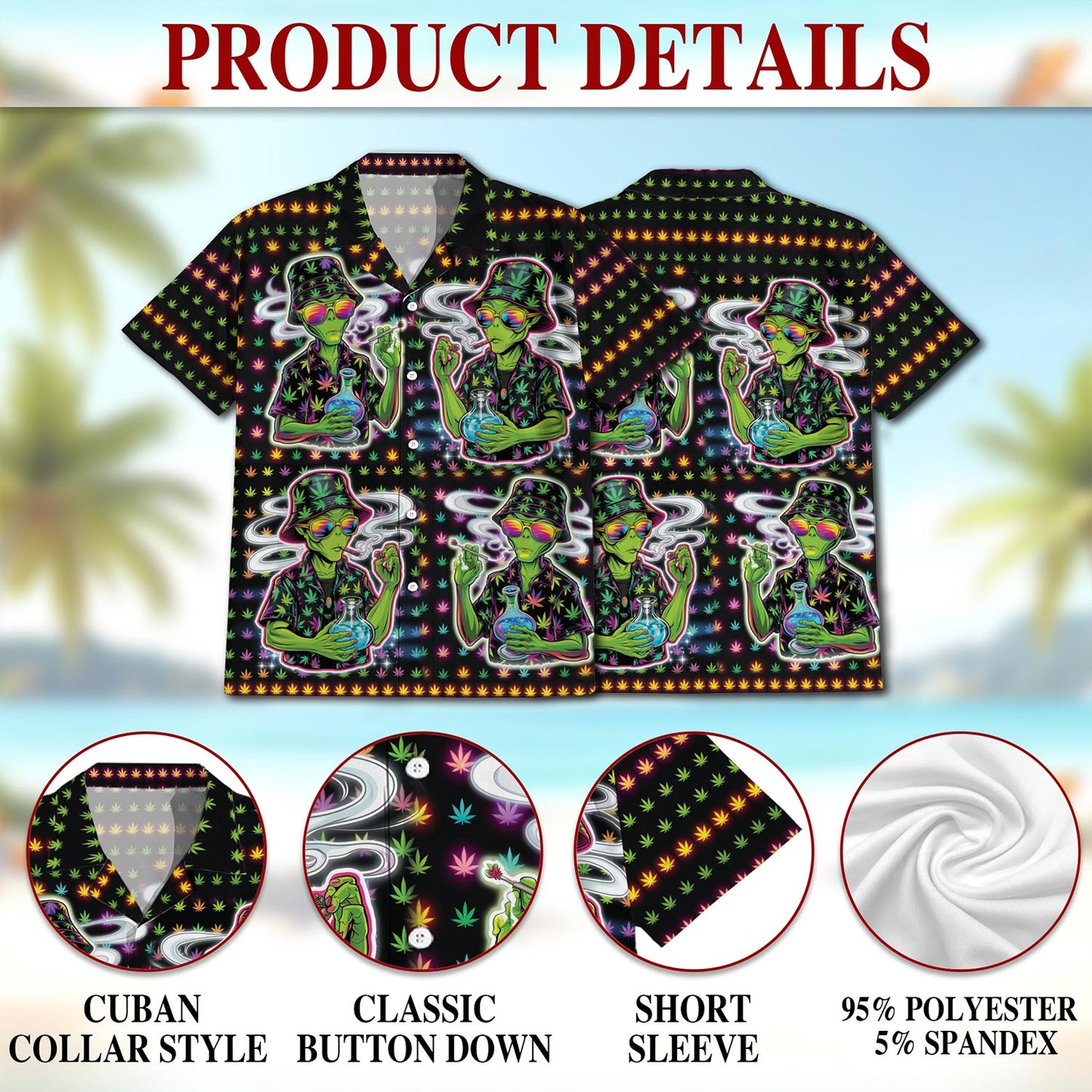 Netecom Funny Alien Smoking Hawaiian Shirt for Men, Button Down Summer Beach Short Sleeve, Sizes S-5XL