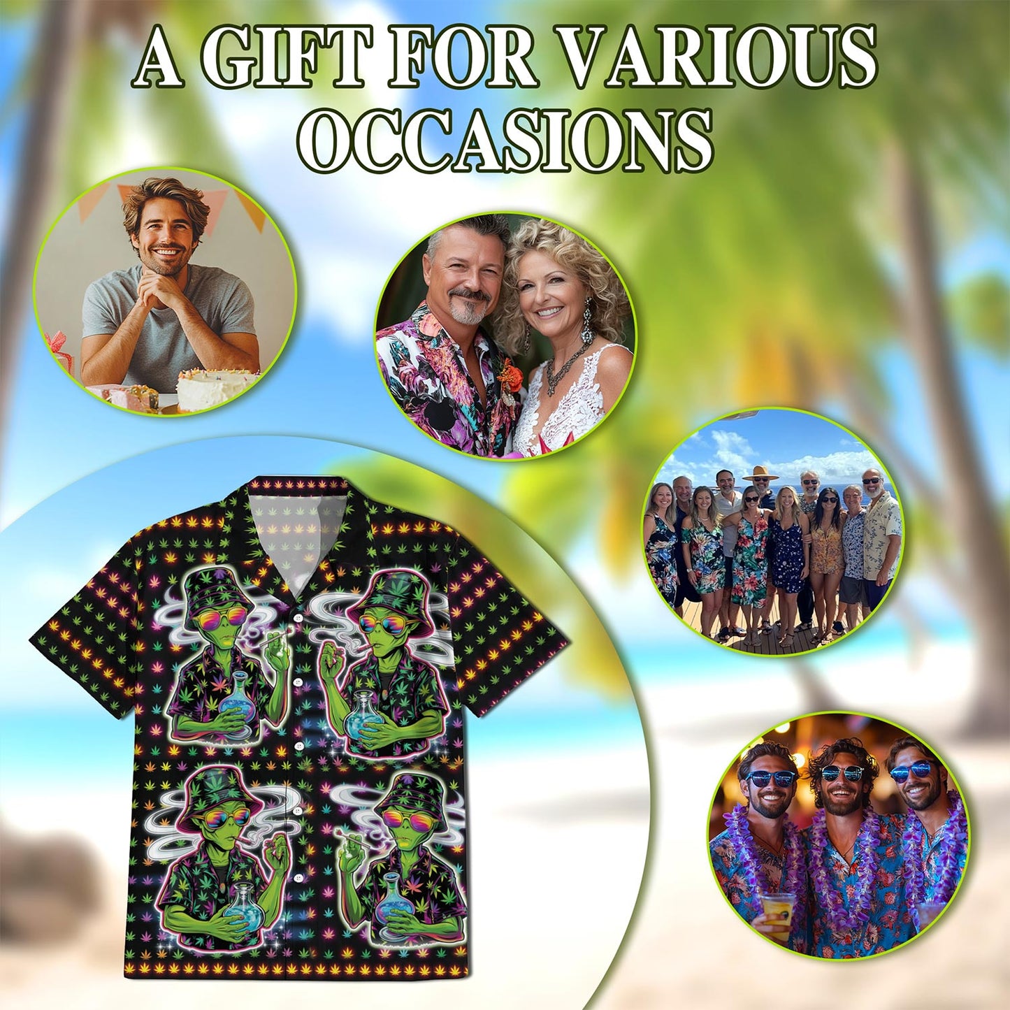 Netecom Funny Alien Smoking Hawaiian Shirt for Men, Button Down Summer Beach Short Sleeve, Sizes S-5XL