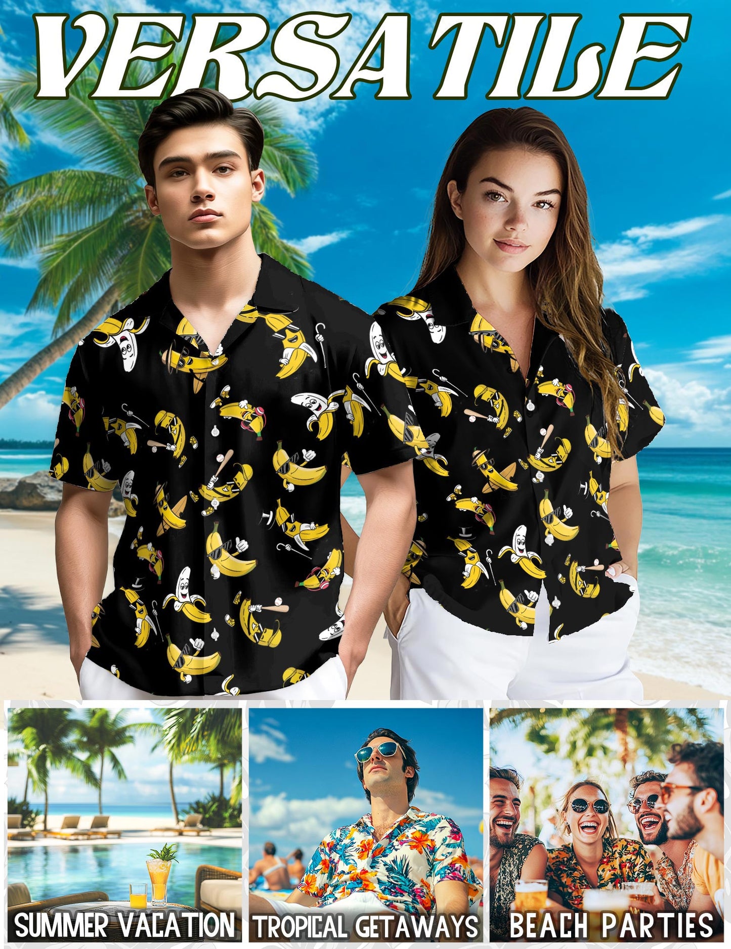 Netecom Funny Banana Hawaiian Shirt for Men, Banana Lover Gift, Button Down Summer Beach Short Sleeve, S-5XL
