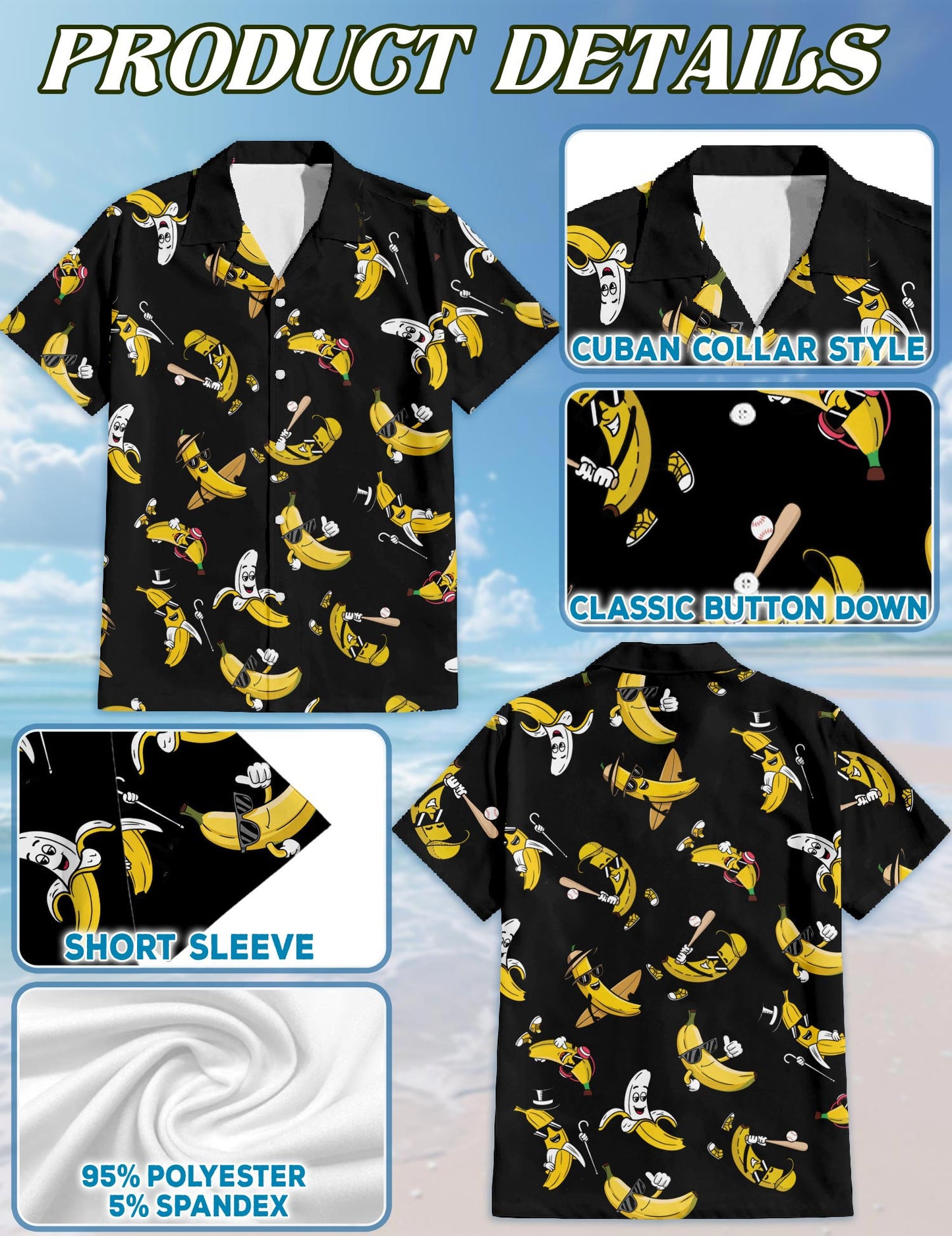 Netecom Funny Banana Hawaiian Shirt for Men, Banana Lover Gift, Button Down Summer Beach Short Sleeve, S-5XL