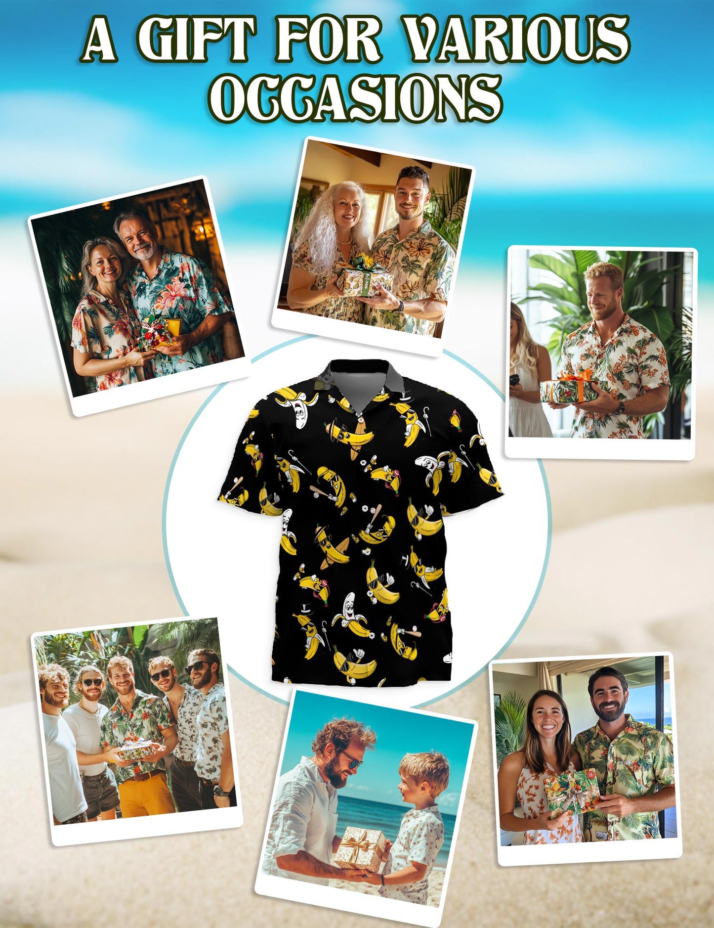 Netecom Funny Banana Hawaiian Shirt for Men, Banana Lover Gift, Button Down Summer Beach Short Sleeve, S-5XL