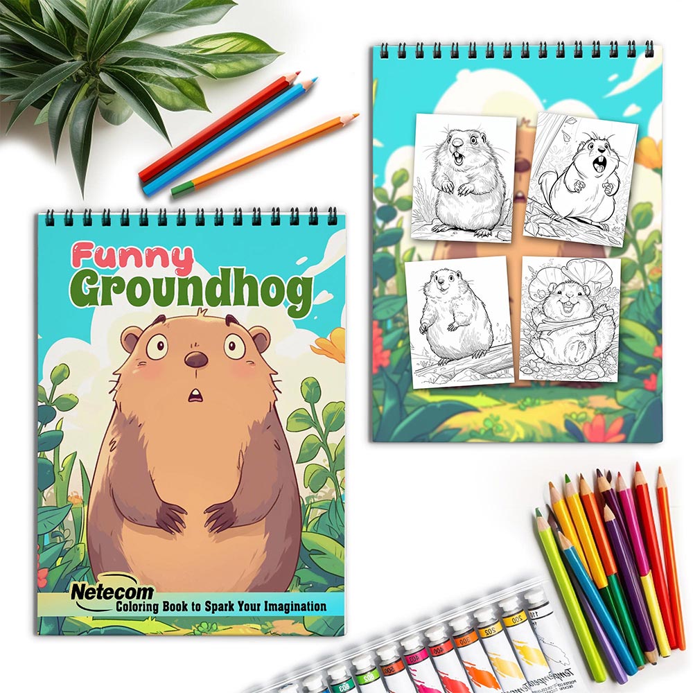 Netecom Funny Groundhog Spiral Coloring Book for Adults