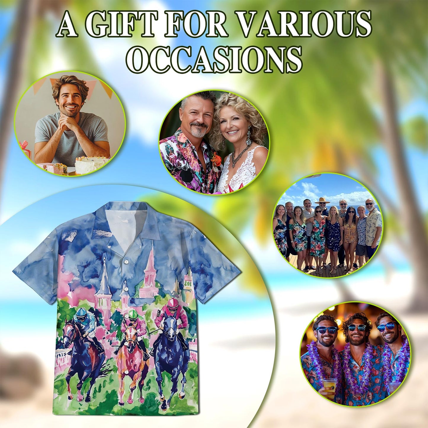 Netecom Funny Horse Racing Hawaiian Shirt for Men, Horse Lover, Button Down Summer Beach Short Sleeve, Sport Style, S-5XL