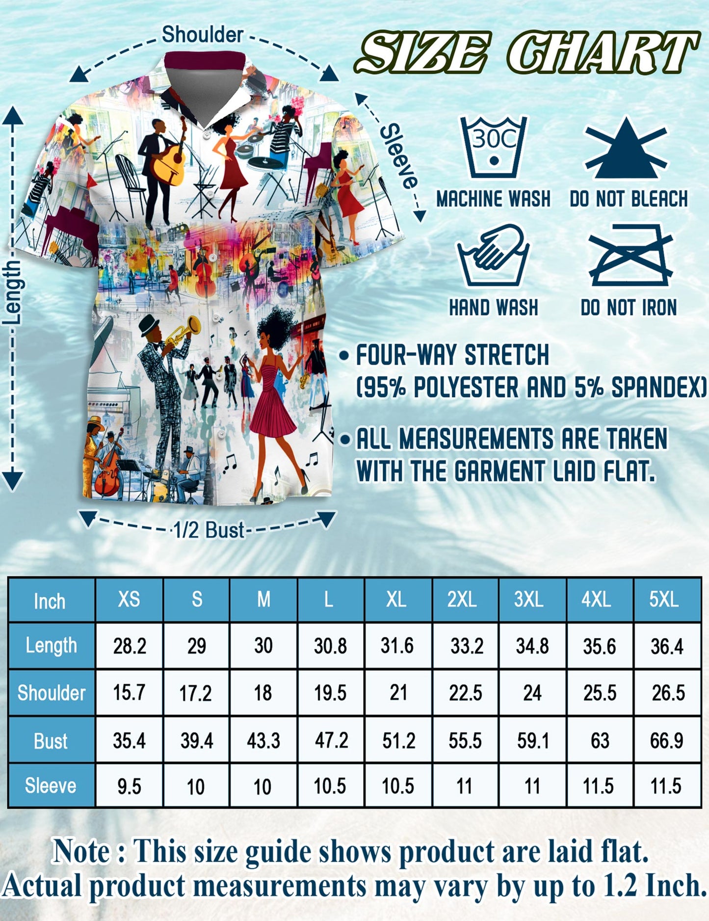 Netecom Funny Jazz Hawaiian Shirt for Men, Retro Style, Button Down Summer Beach Short Sleeve, S-5XL