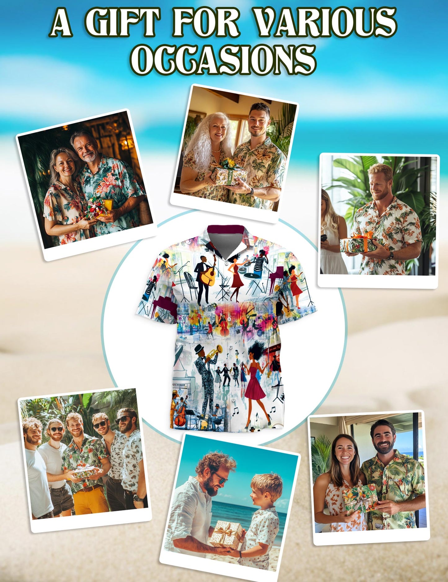 Netecom Funny Jazz Hawaiian Shirt for Men, Retro Style, Button Down Summer Beach Short Sleeve, S-5XL