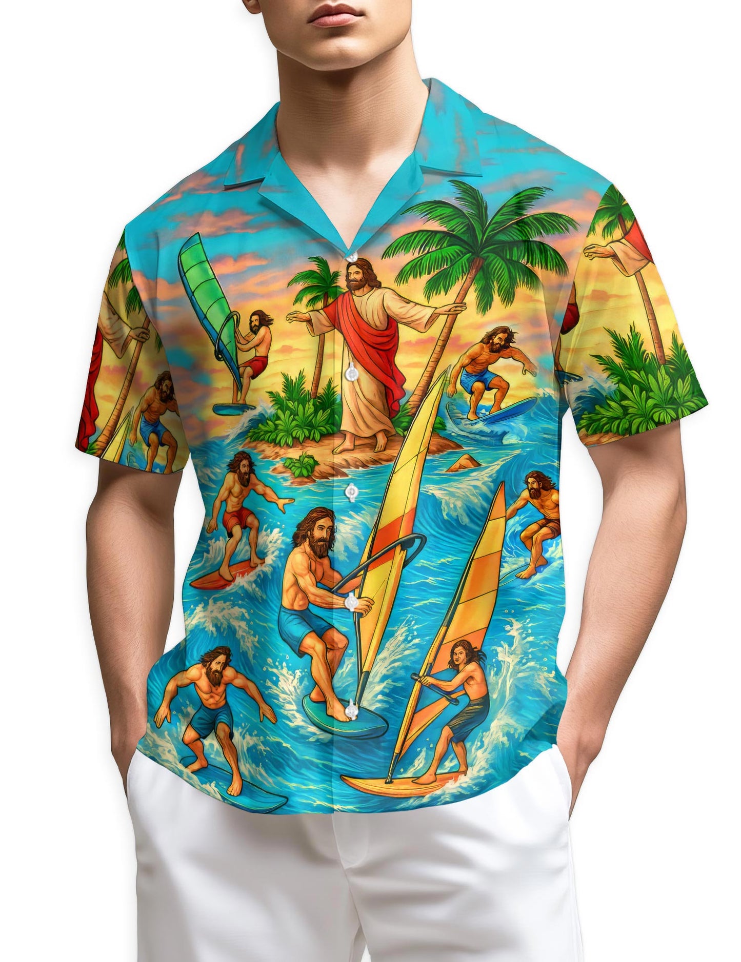 Netecom Funny Jesus Hawaiian Shirt for Men