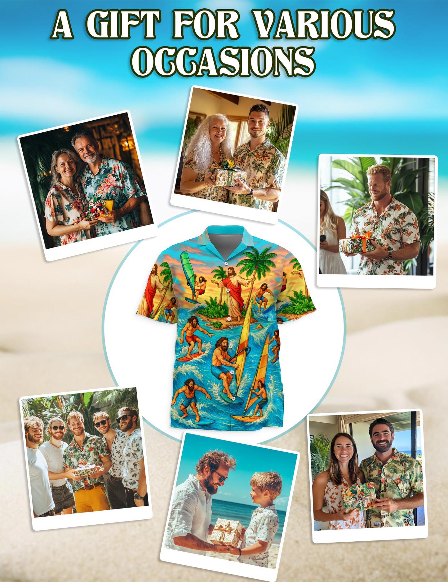 Netecom Funny Jesus Hawaiian Shirt for Men, Button Down Summer Beach Short Sleeve, S-5XL