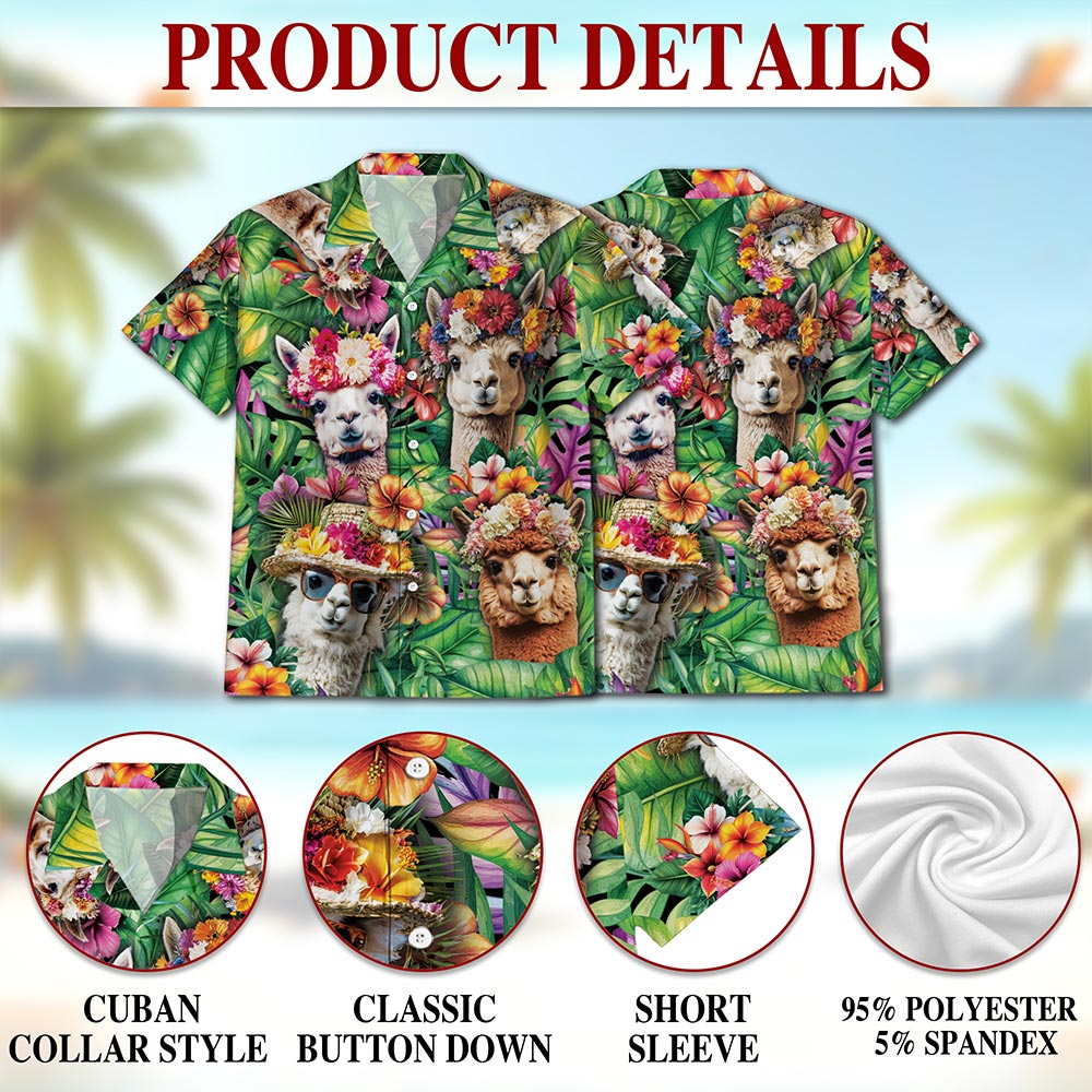 Netecom Funny Llama Hawaiian Shirt for Men, Tropical Style, Button Down Summer Beach Short Sleeve, S-5XL