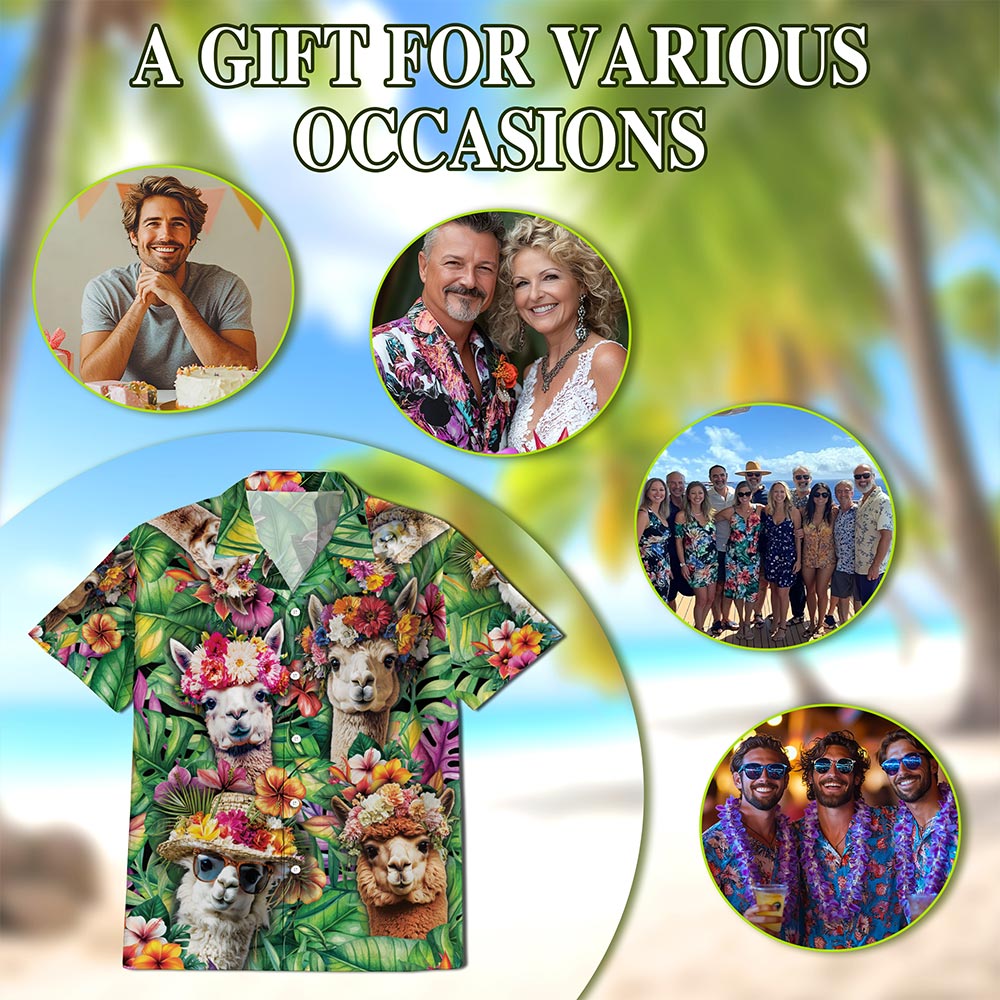 Netecom Funny Llama Hawaiian Shirt for Men, Tropical Style, Button Down Summer Beach Short Sleeve, S-5XL