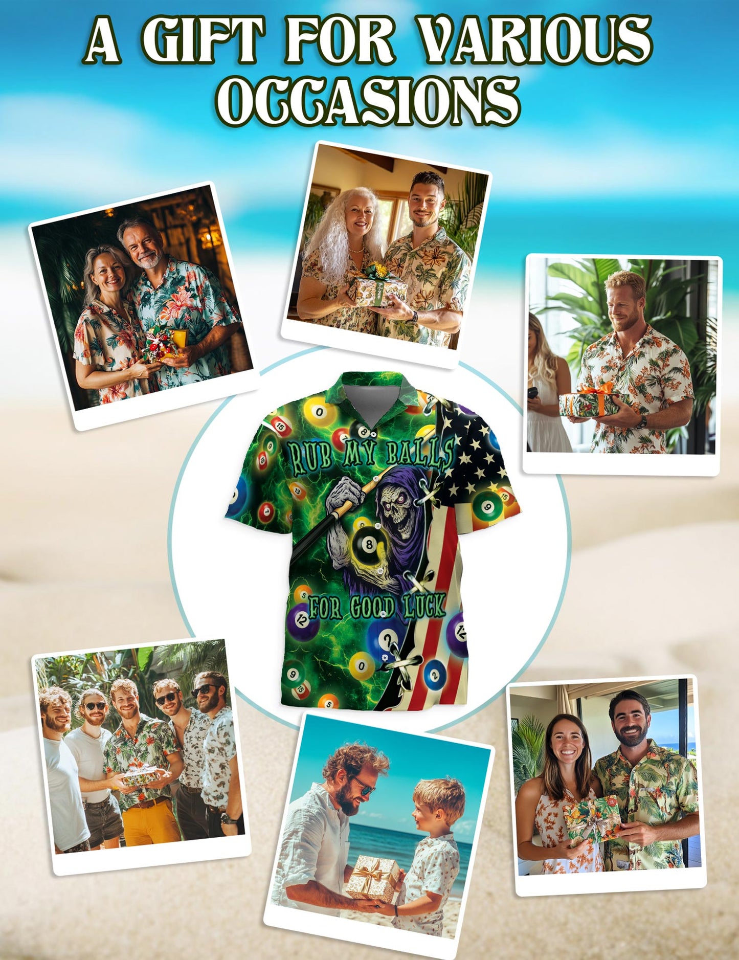 Netecom Funny Rub My Balls For Good Luck Hawaiian Shirt for Men, Billiards Lover Gift, Button Down Summer Beach Short Sleeve, S-5XL