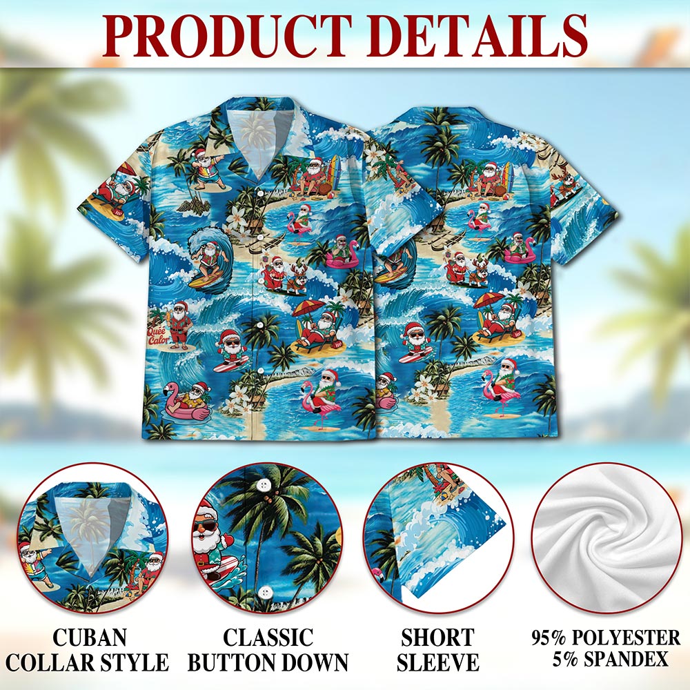 Netecom Funny Santa Claus Surfing Dolphin Hawaiian Shirt for Men, Tropical Style, Button Down Summer Beach Short Sleeve, S-5XL