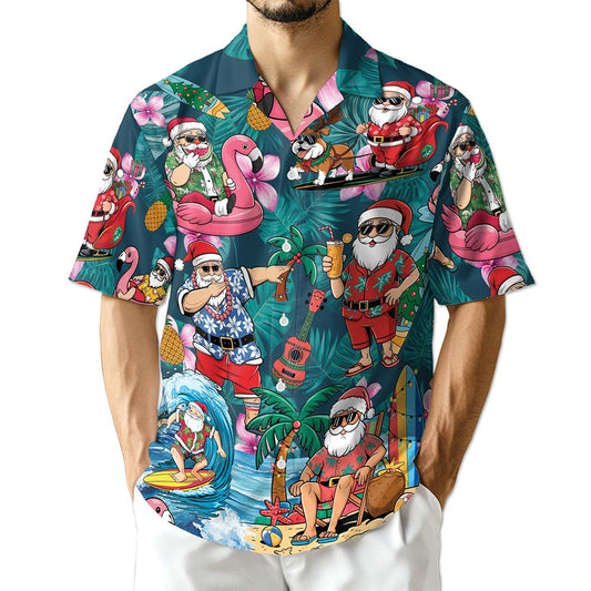 Netecom Funny Santa Claus Surfing Hawaiian Shirt for Men Women