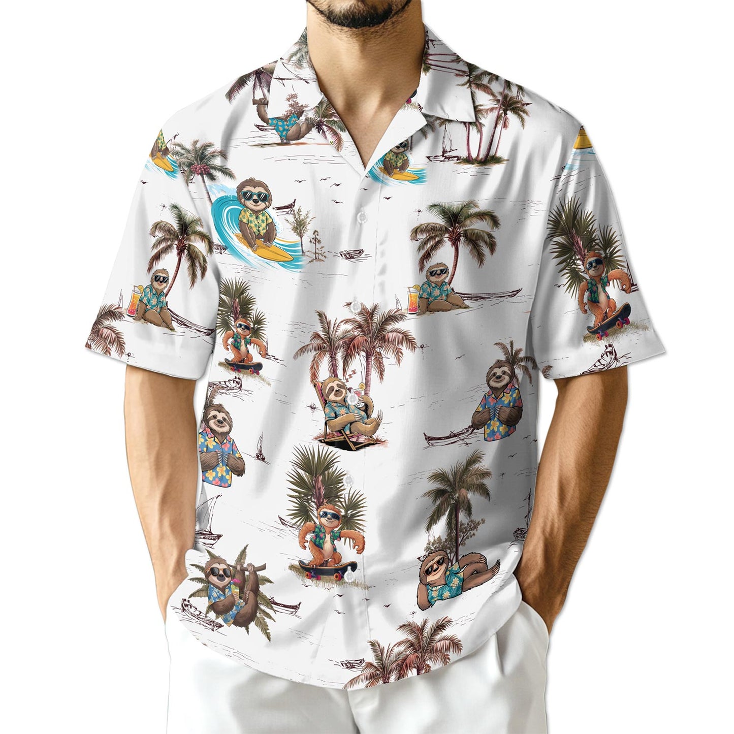 Netecom Funny Sloth Pattern Hawaiian Shirt for Men
