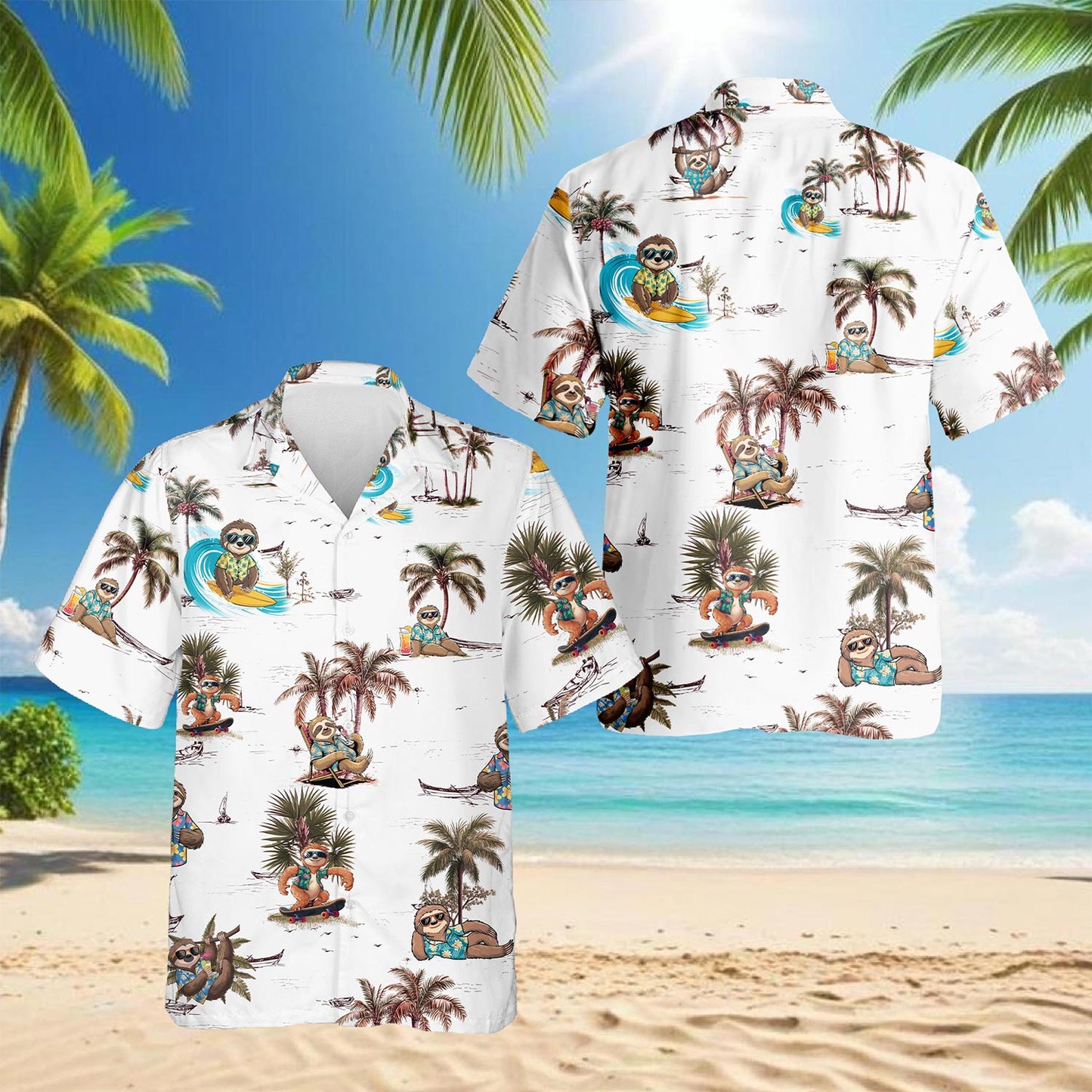 Netecom Funny Sloth Pattern Hawaiian Shirt for Men, Retro Style, Button Down Summer Beach Short Sleeve, S-5XL
