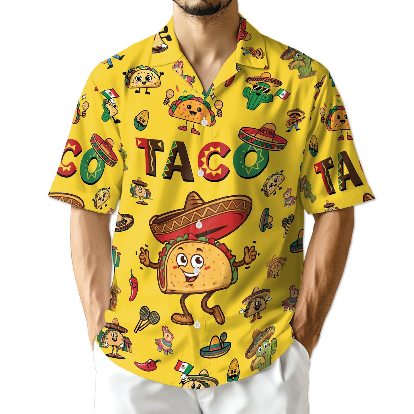 Netecom Funny Taco Print Hawaiian Shirt for Men, Cute Mexican Food Lover Gifts, Button Down Summer Beach Short Sleeve, S-5XL