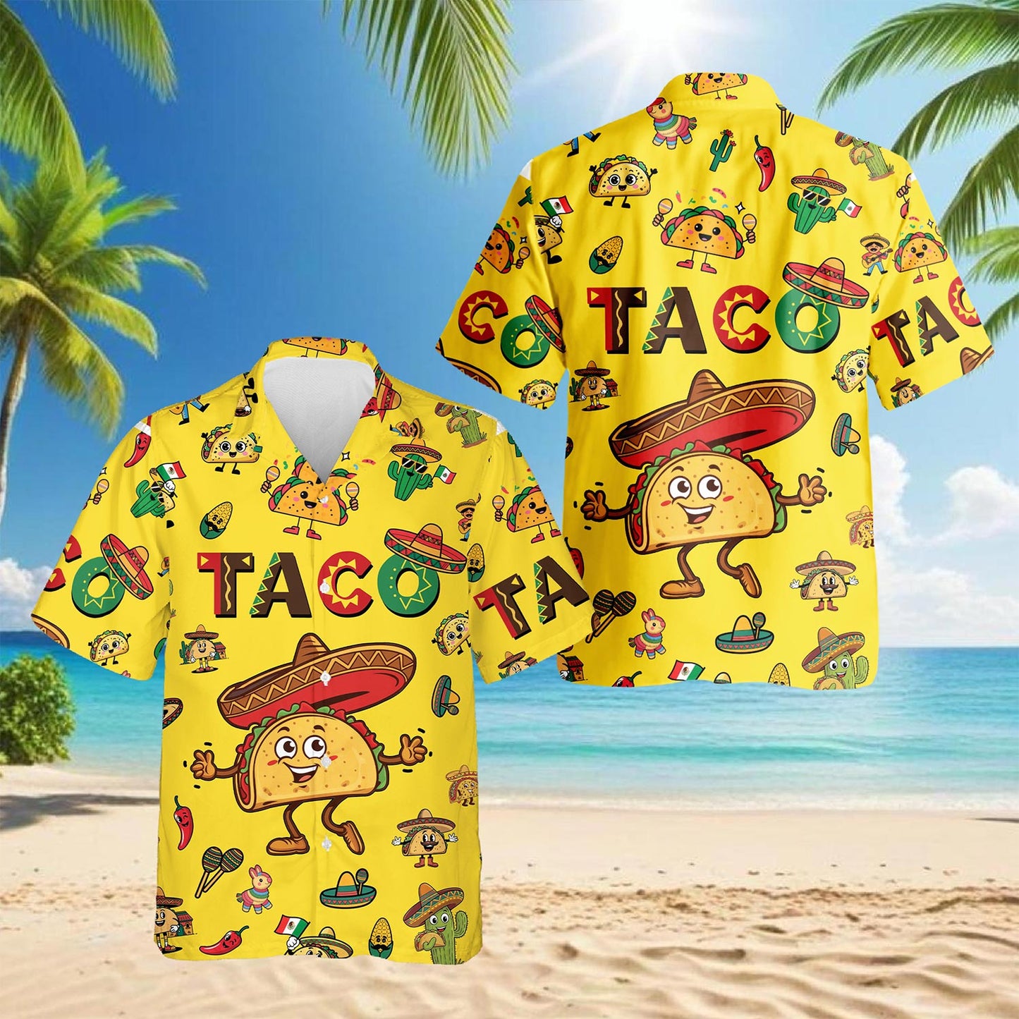 Netecom Funny Taco Print Hawaiian Shirt for Men, Cute Mexican Food Lover Gifts, Button Down Summer Beach Short Sleeve, S-5XL