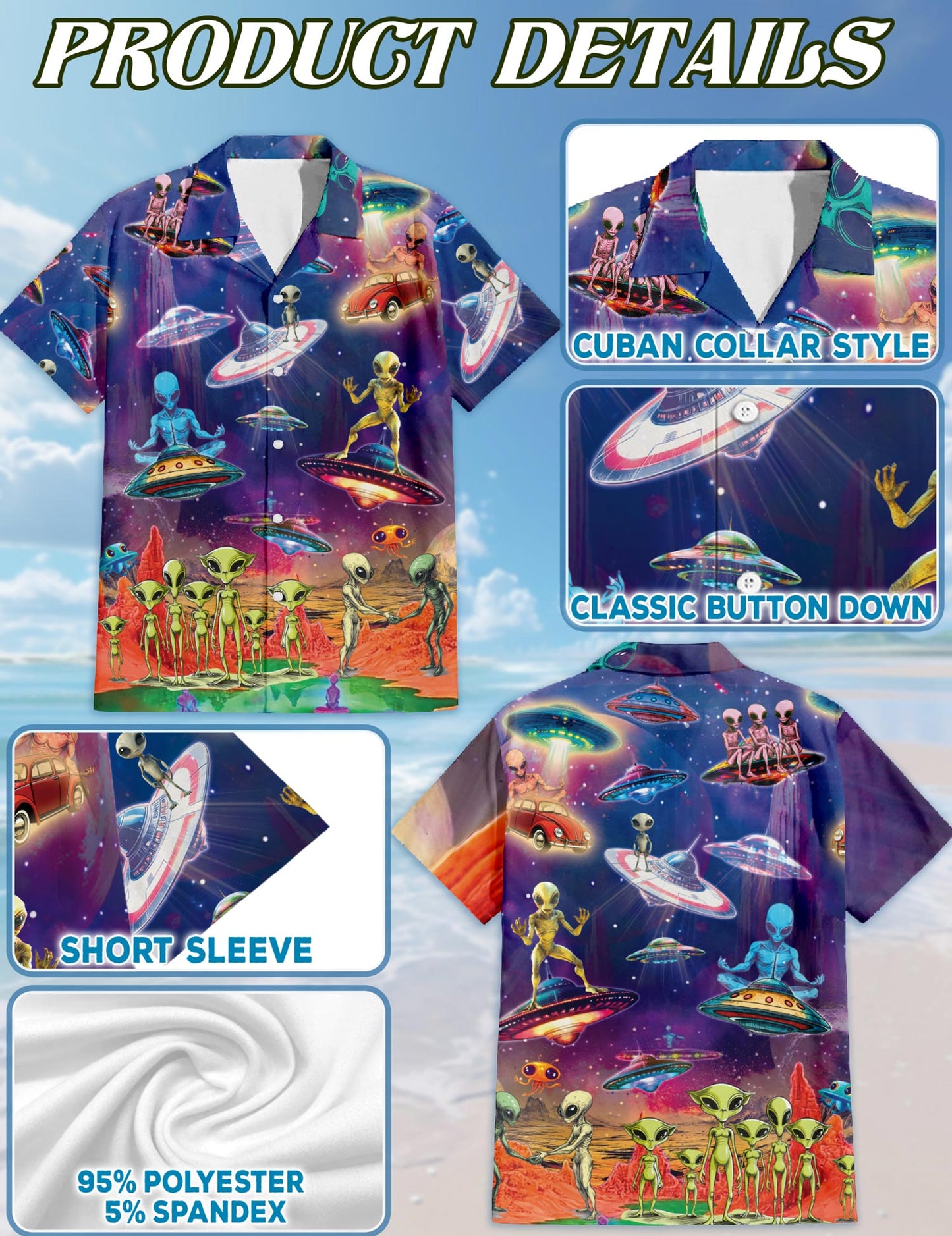 Netecom Galaxy Alien UFO Hawaiian Shirt for Men, Sci-Fi Style, Button Down Summer Beach Short Sleeve, S-5XL