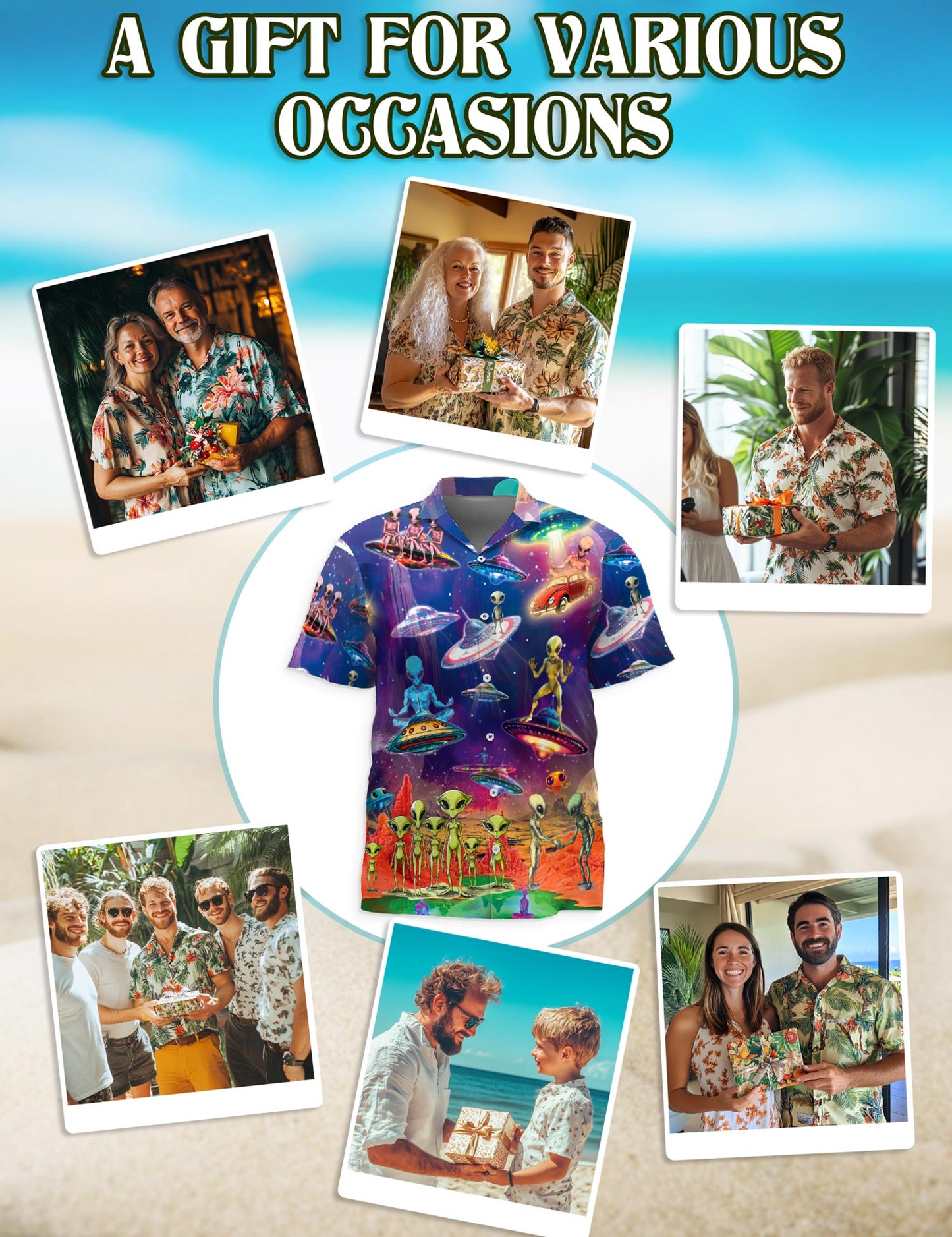 Netecom Galaxy Alien UFO Hawaiian Shirt for Men, Sci-Fi Style, Button Down Summer Beach Short Sleeve, S-5XL