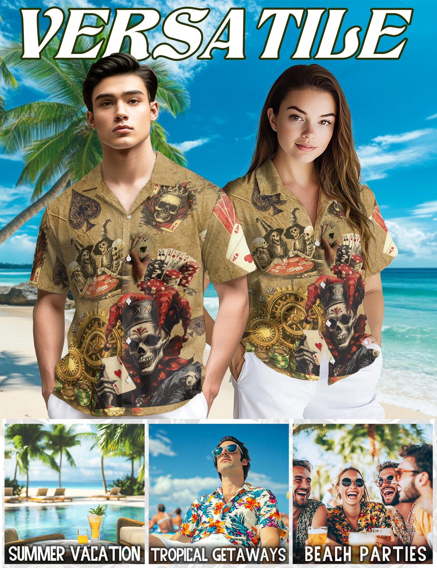 Netecom Gambling Hawaiian Shirt for Men, Button Down Summer Beach Short Sleeve, Sizes S-5XL