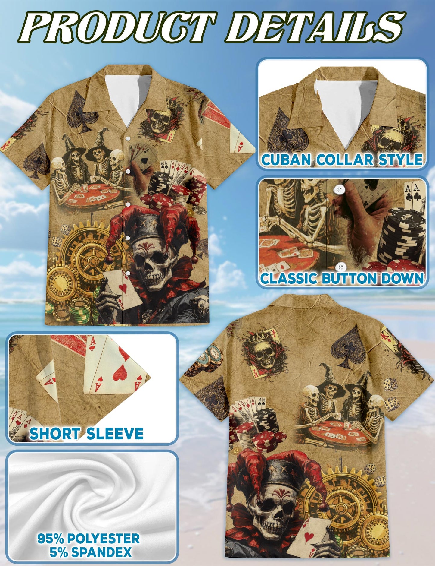 Netecom Gambling Hawaiian Shirt for Men, Button Down Summer Beach Short Sleeve, Sizes S-5XL