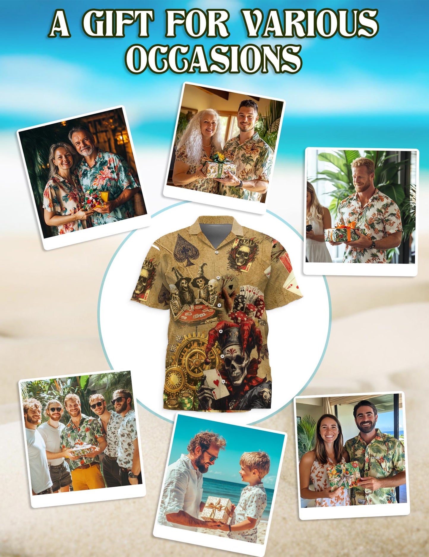 Netecom Gambling Hawaiian Shirt for Men, Button Down Summer Beach Short Sleeve, Sizes S-5XL