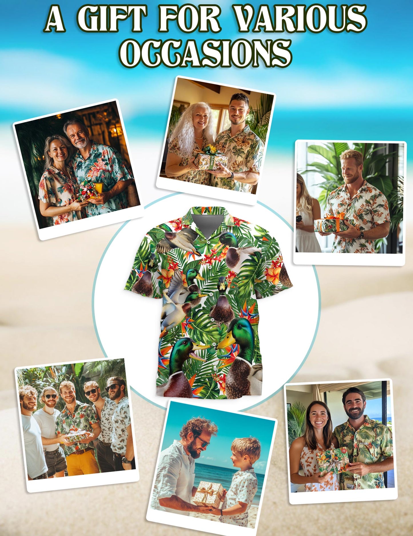 Netecom Geese Hawaiian Shirt for Men, Tropical Style, Button Down Summer Beach Short Sleeve, S-5XL