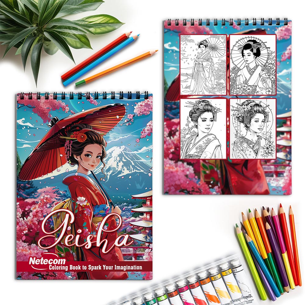 Netecom Geisha Spiral Coloring Book for Adults