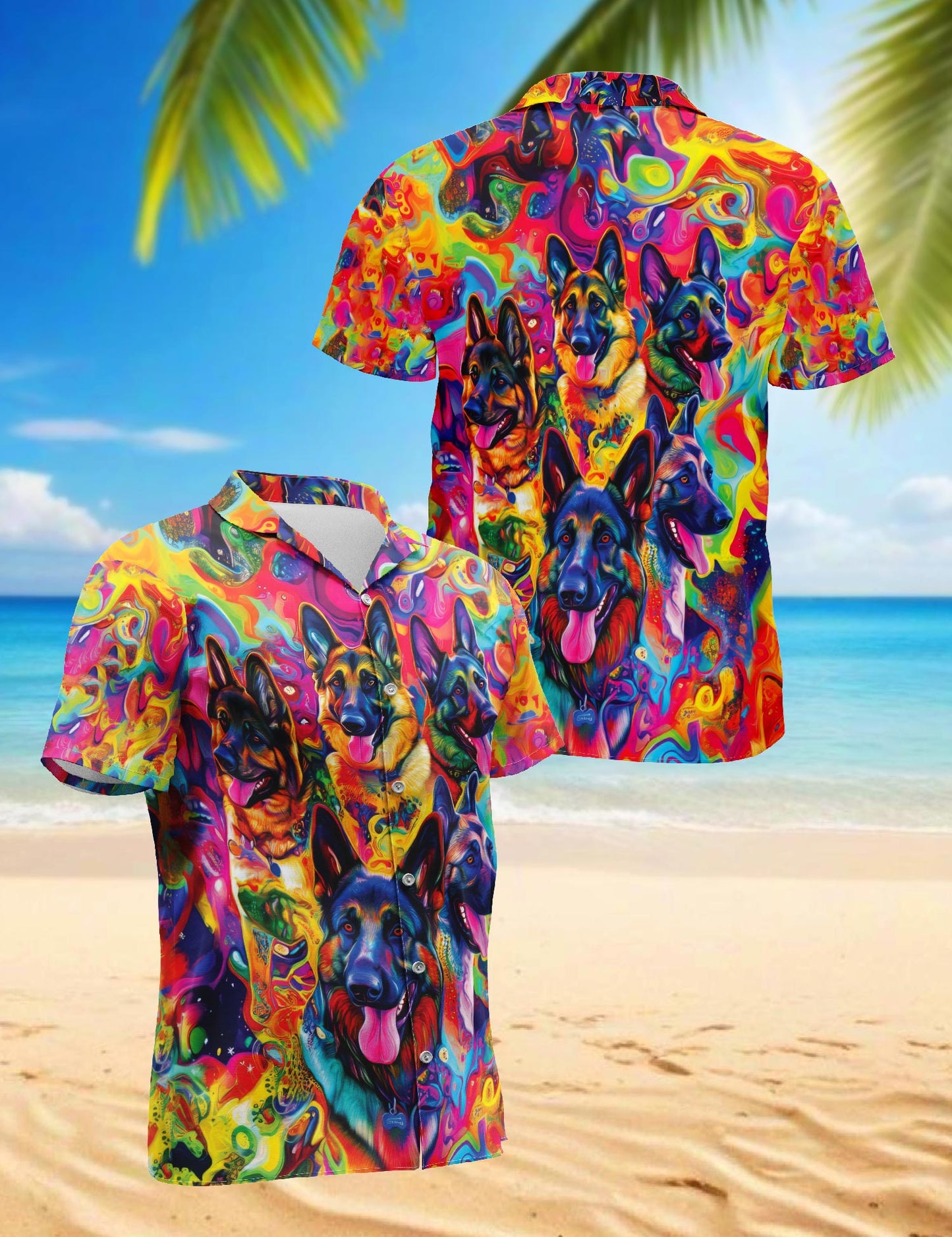 Netecom German Shepherd Dog Hawaiian Shirt for Men, Dog Lover Gifts, Button Down Summer Beach Short Sleeve, S-5XL