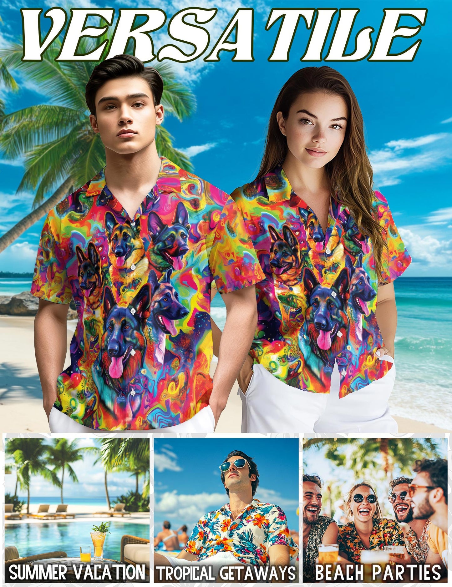 Netecom German Shepherd Dog Hawaiian Shirt for Men, Dog Lover Gifts, Button Down Summer Beach Short Sleeve, S-5XL