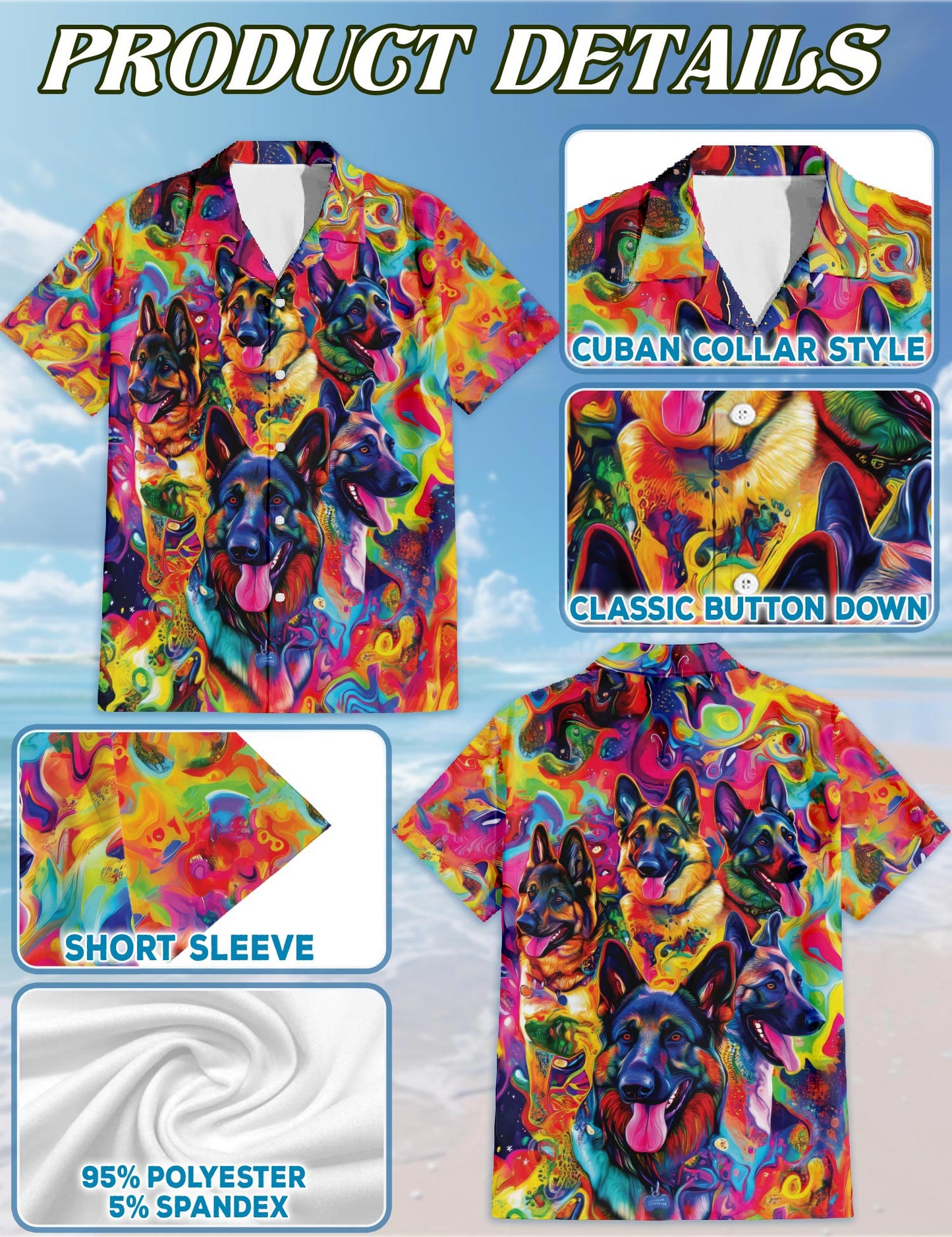 Netecom German Shepherd Dog Hawaiian Shirt for Men, Dog Lover Gifts, Button Down Summer Beach Short Sleeve, S-5XL