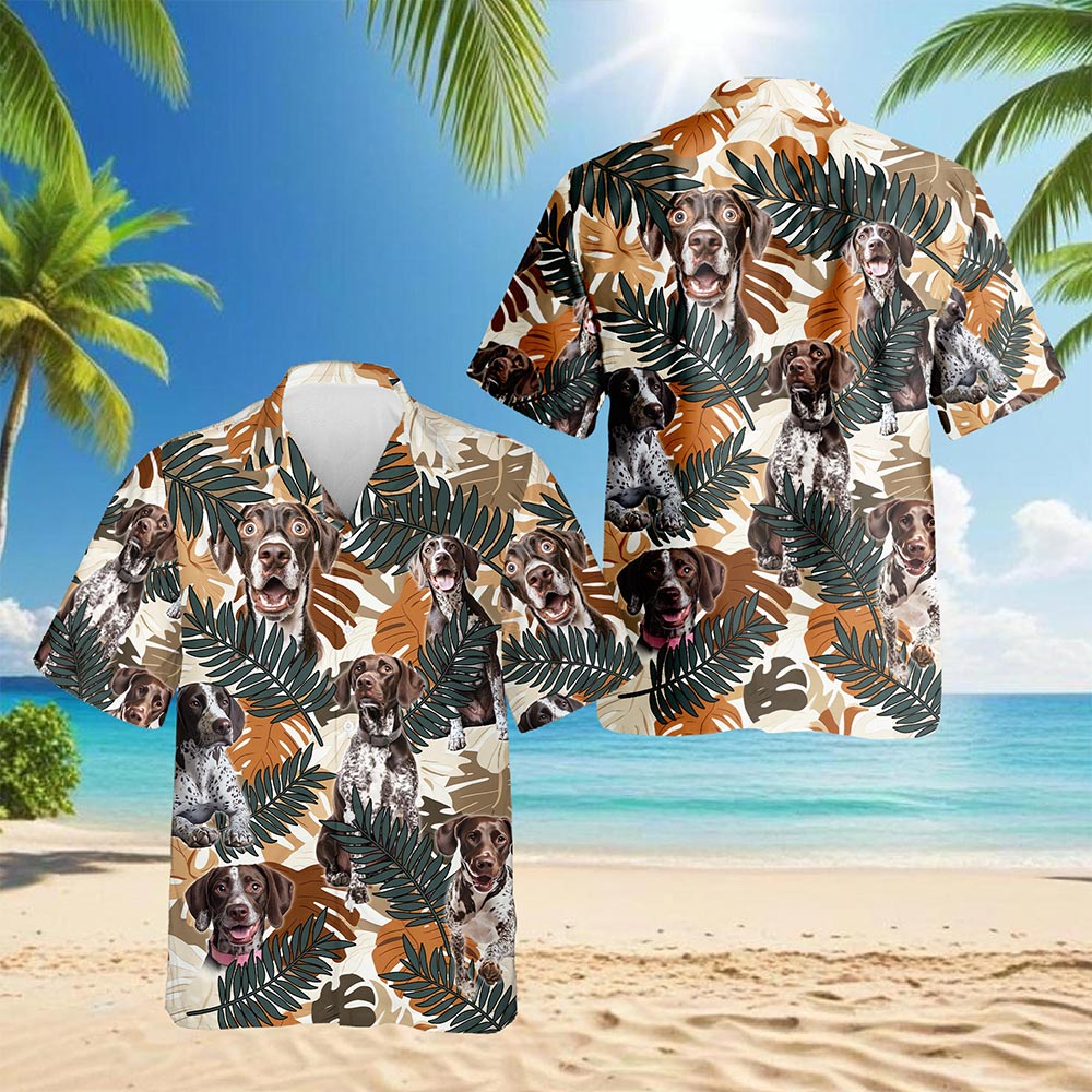 Netecom German Shorthaired Pointer Hawaiian Shirt for Men, Button Down Summer Beach Short Sleeve, S-5XL