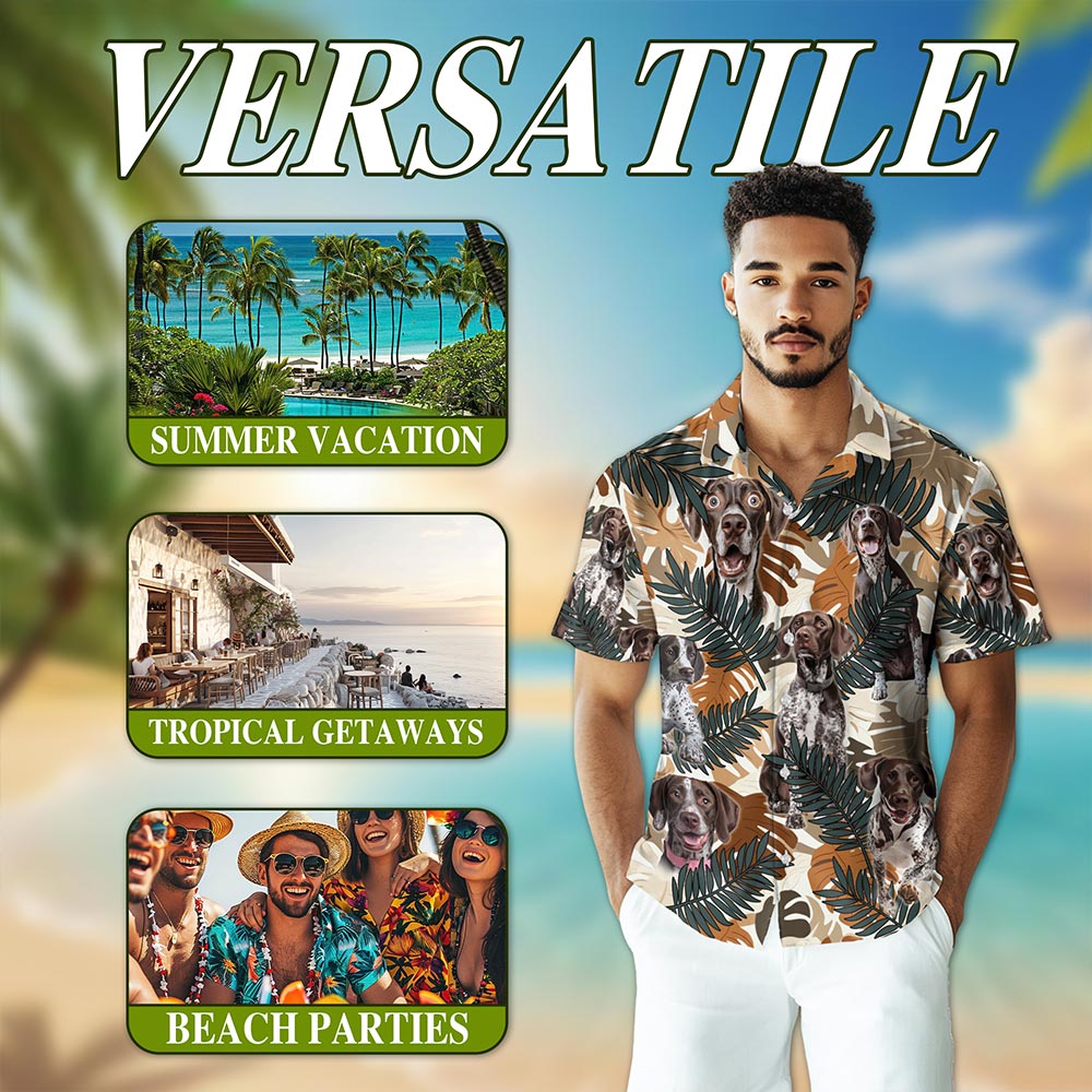 Netecom German Shorthaired Pointer Hawaiian Shirt for Men, Button Down Summer Beach Short Sleeve, S-5XL