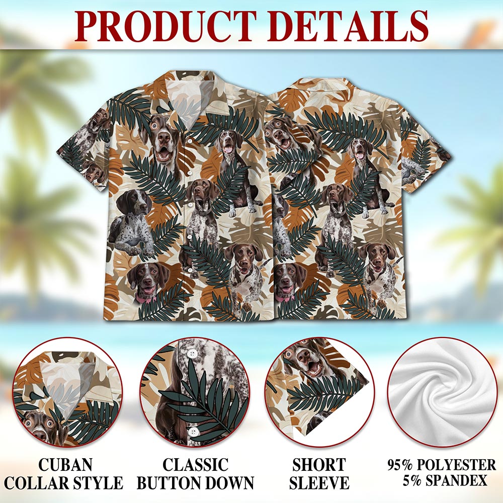 Netecom German Shorthaired Pointer Hawaiian Shirt for Men, Button Down Summer Beach Short Sleeve, S-5XL