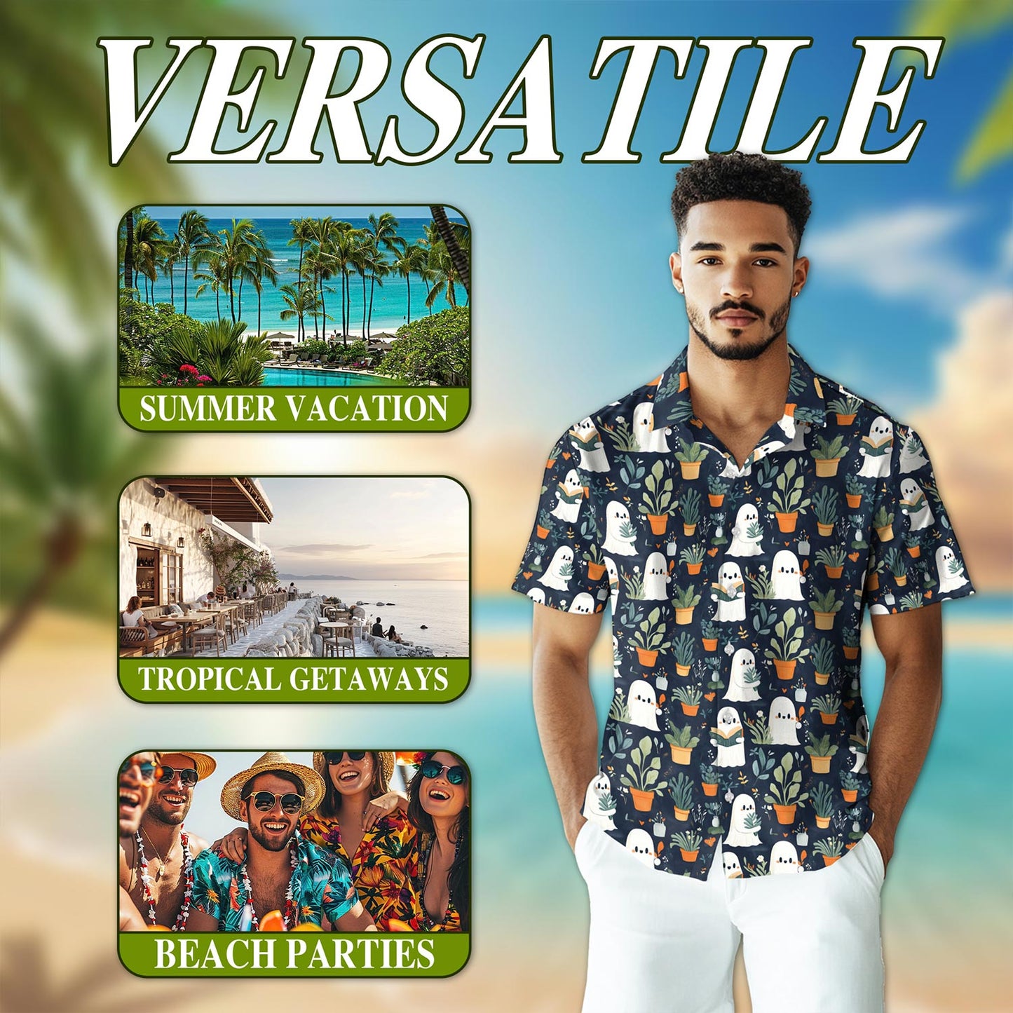 Netecom Ghost in Greenhouse Hawaiian Shirt for Men, Vintage Style, Button Down Summer Beach Short Sleeve, S-5XL