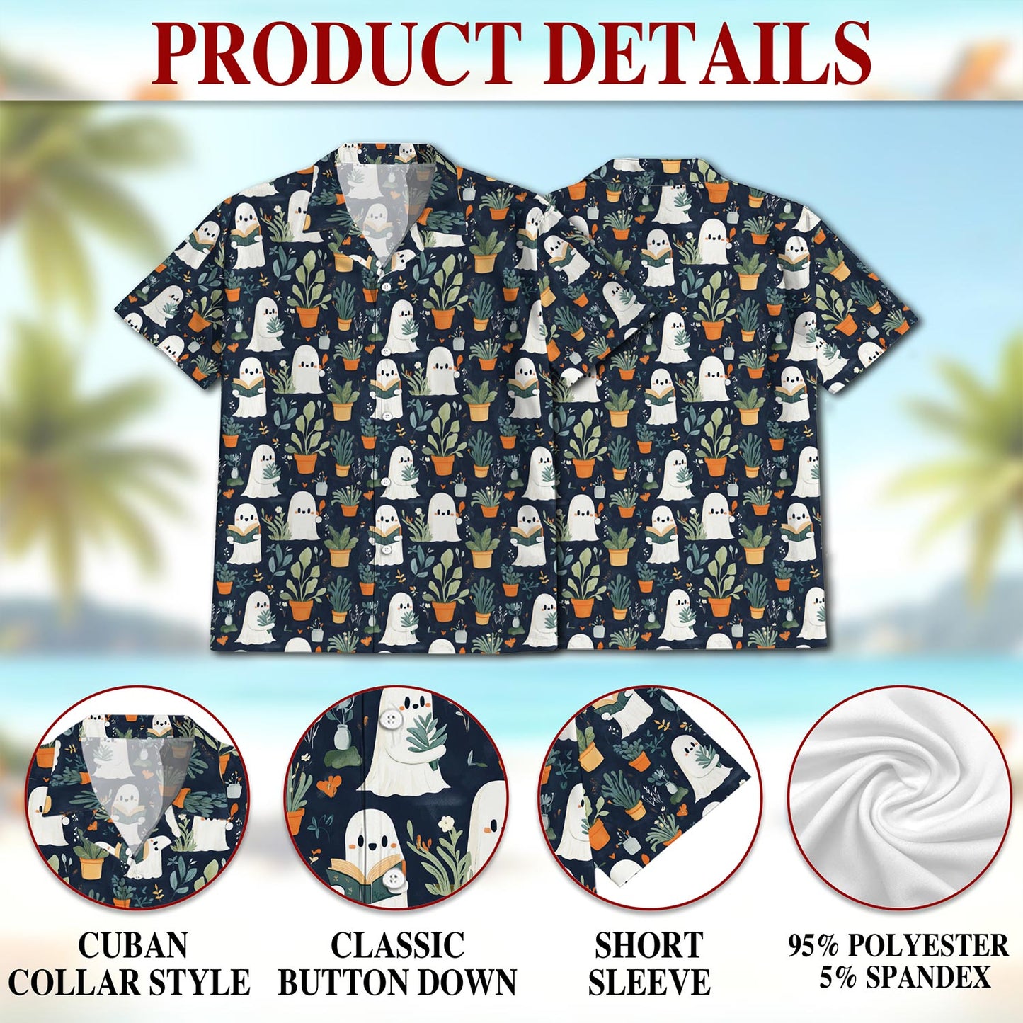 Netecom Ghost in Greenhouse Hawaiian Shirt for Men, Vintage Style, Button Down Summer Beach Short Sleeve, S-5XL