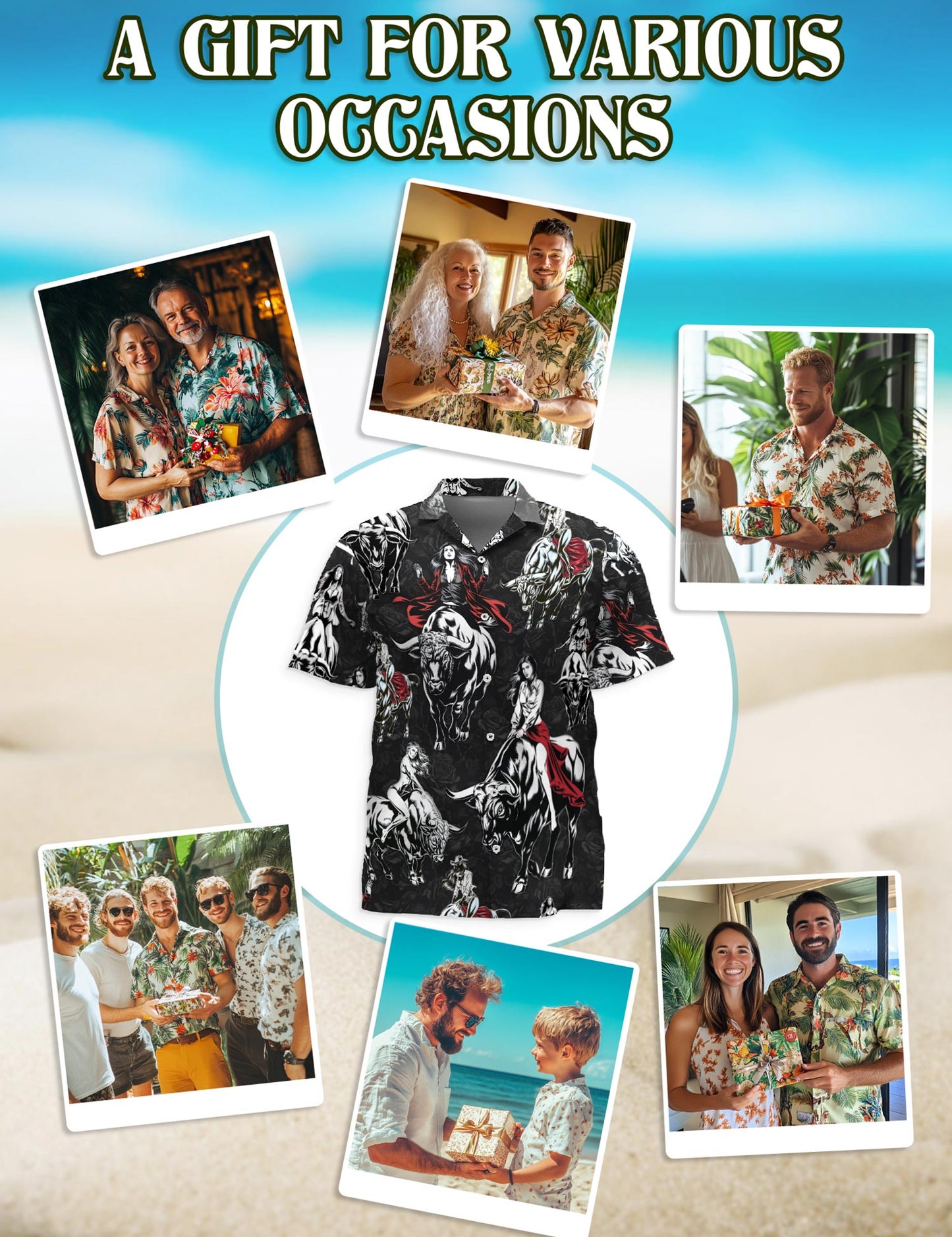 Netecom Girl Riding Bull Hawaiian Shirt for Men, Button Down Summer Beach Short Sleeve, S-5XL