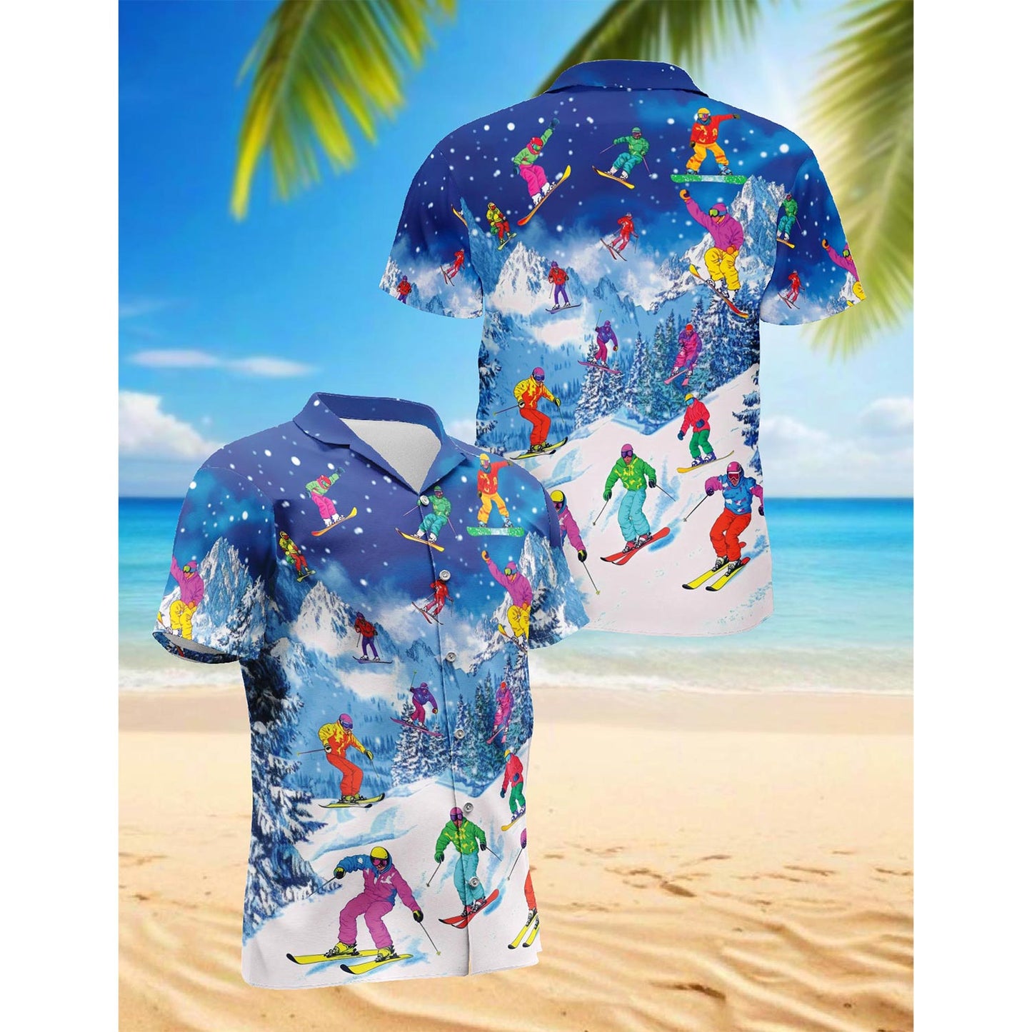 Netecom Go Skiing This Winter Hawaiian Shirt for Men, Sport Style, Button Down Summer Beach Short Sleeve, S-5XL