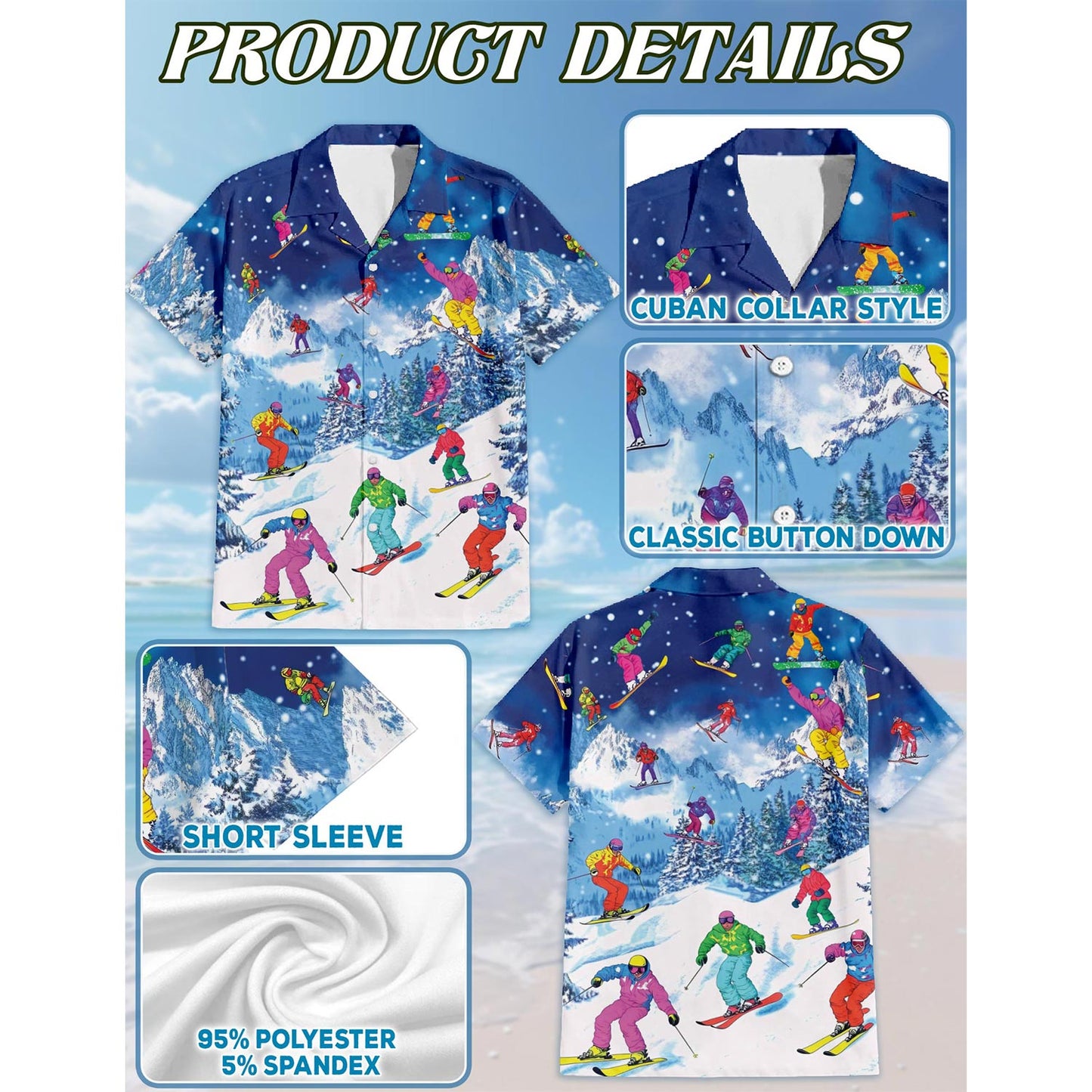 Netecom Go Skiing This Winter Hawaiian Shirt for Men, Sport Style, Button Down Summer Beach Short Sleeve, S-5XL