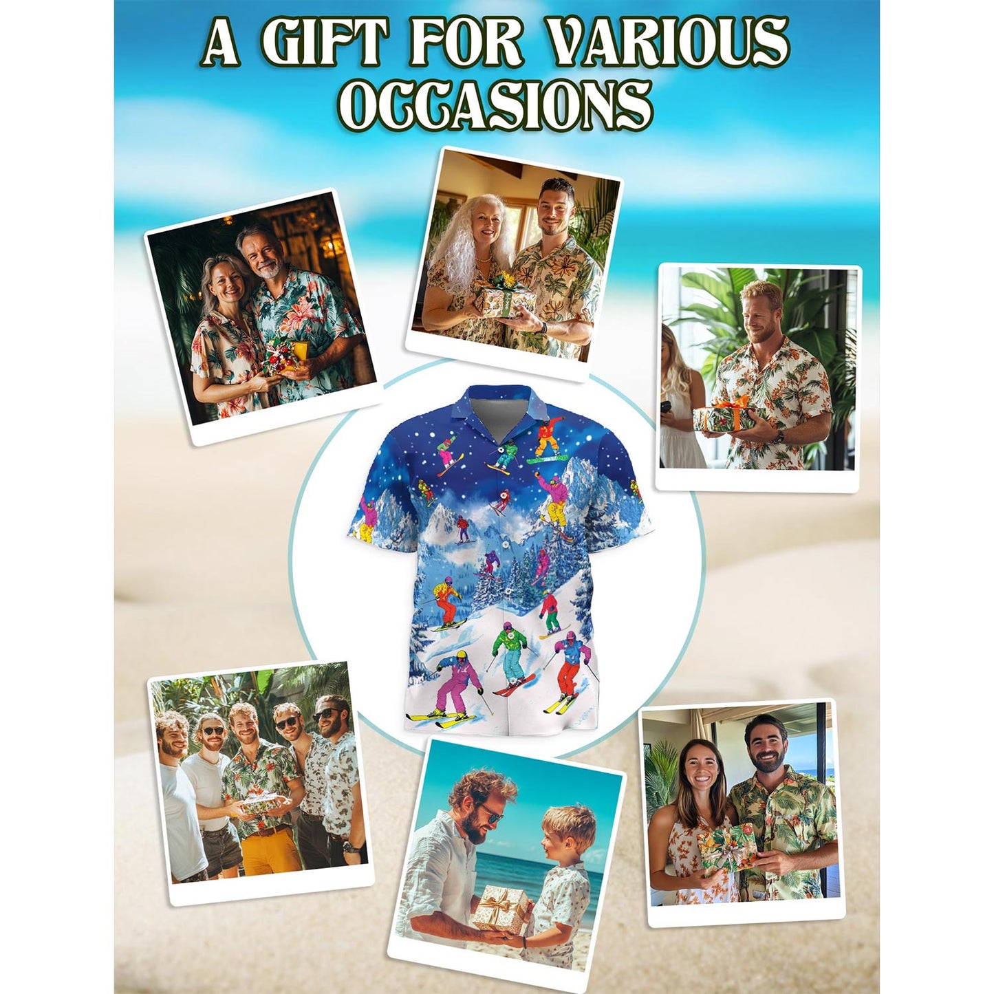 Netecom Go Skiing This Winter Hawaiian Shirt for Men, Sport Style, Button Down Summer Beach Short Sleeve, S-5XL