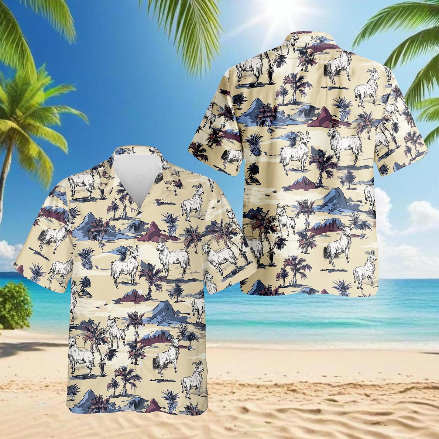 Netecom Goat Island Hawaiian Shirt for Men, Tropical Style, Button Down Summer Beach Short Sleeve, S-5XL